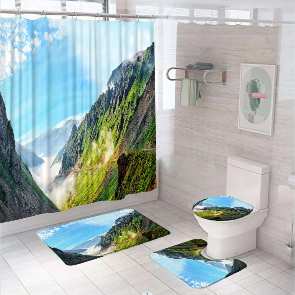 Mountain Scenic Shower Curtain Sets Natural Blue Sky White Cloud Fabric Bathroom Curtains Non-Slip Bath Mat Rug Lid Toilet Cover
Mountain Scenic Shower Curtain Sets Natural Blue Sky White Cloud Fabric Bathroom Curtains Non-Slip Bath Mat Rug Lid Toilet Cover