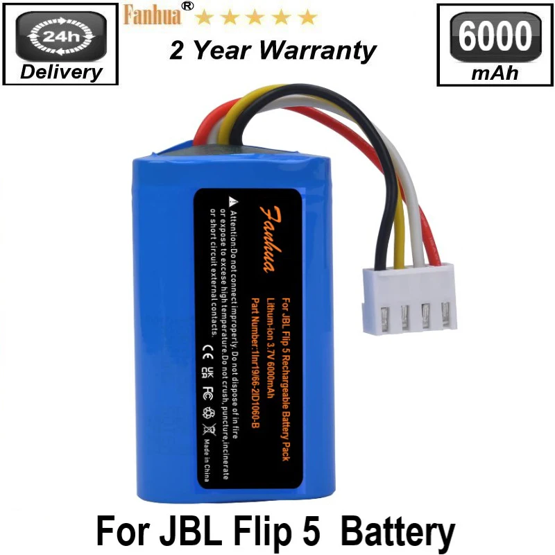 7000mAh 3.7V Li-ion Replacement Battery for Flip 5 JBLFLIP5WHTAM Speaker, fits Part No ID1060-B 1INR19/66-2 6000mAh
7000mAh 3.7V Li-ion Replacement Battery for Flip 5 JBLFLIP5WHTAM Speaker, fits Part No ID1060-B 1INR19/66-2 6000mAh