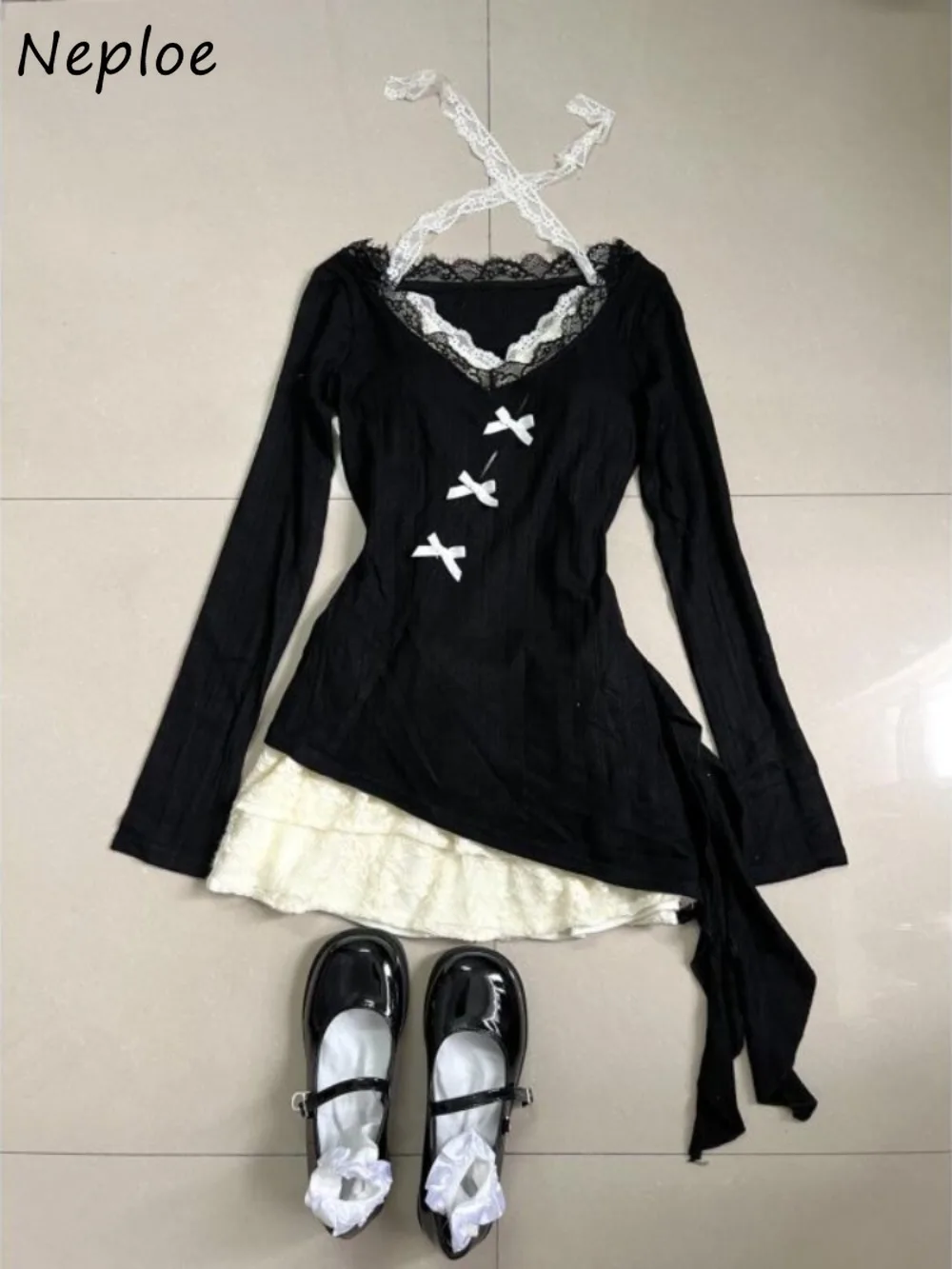 Neploe Slim Waist Pure Desire Sweet Long Sleeve Sets Smock Lace Halter Sexy Femme Robe Celebrity Elegant Bow Suit Fresh Dresses
Neploe Slim Waist Pure Desire Sweet Long Sleeve Sets Smock Lace Halter Sexy Femme Robe Celebrity Elegant Bow Suit Fresh Dresses