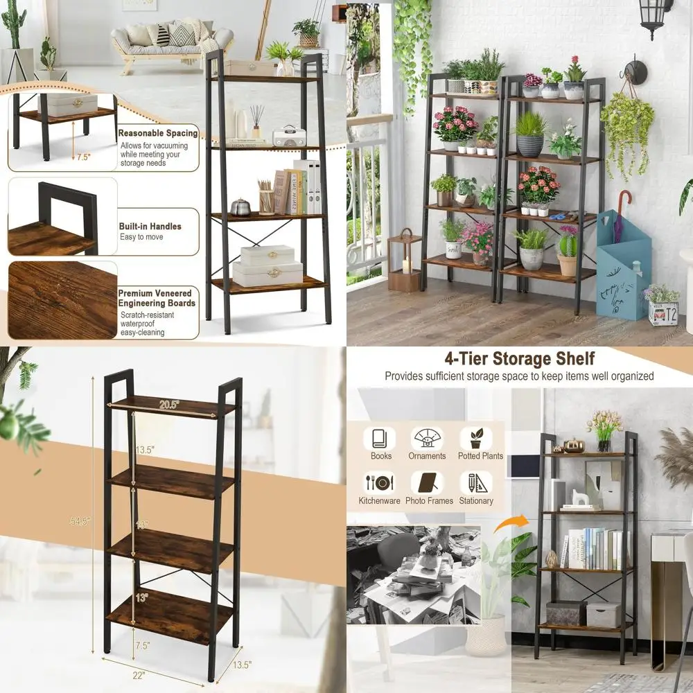 4-Tier Rustic Brown Industrial Wood Bookcase with Metal Frame and Anti-Toppling Device for Living Room and Small Spaces
4-Tier Rustic Brown Industrial Wood Bookcase with Metal Frame and Anti-Toppling Device for Living Room and Small Spaces