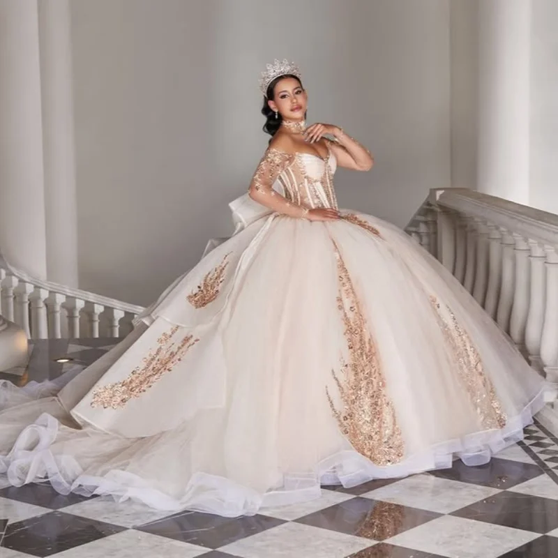 Customized ivory Off Shoulder Quinceanera Dress Tull applique ruffle layering Lace Bow vestidos de 15 Quinceanera
Customized ivory Off Shoulder Quinceanera Dress Tull applique ruffle layering Lace Bow vestidos de 15 Quinceanera