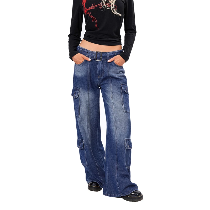 Cargo Jeans y2k Women Fashion Blue Low Waist Hip Hop Denim Pants with Multi Pockets and Belt 2000s Aesthetic Trousers Streetwear
Cargo Jeans y2k Women Fashion Blue Low Waist Hip Hop Denim Pants with Multi Pockets and Belt 2000s Aesthetic Trousers Streetwear