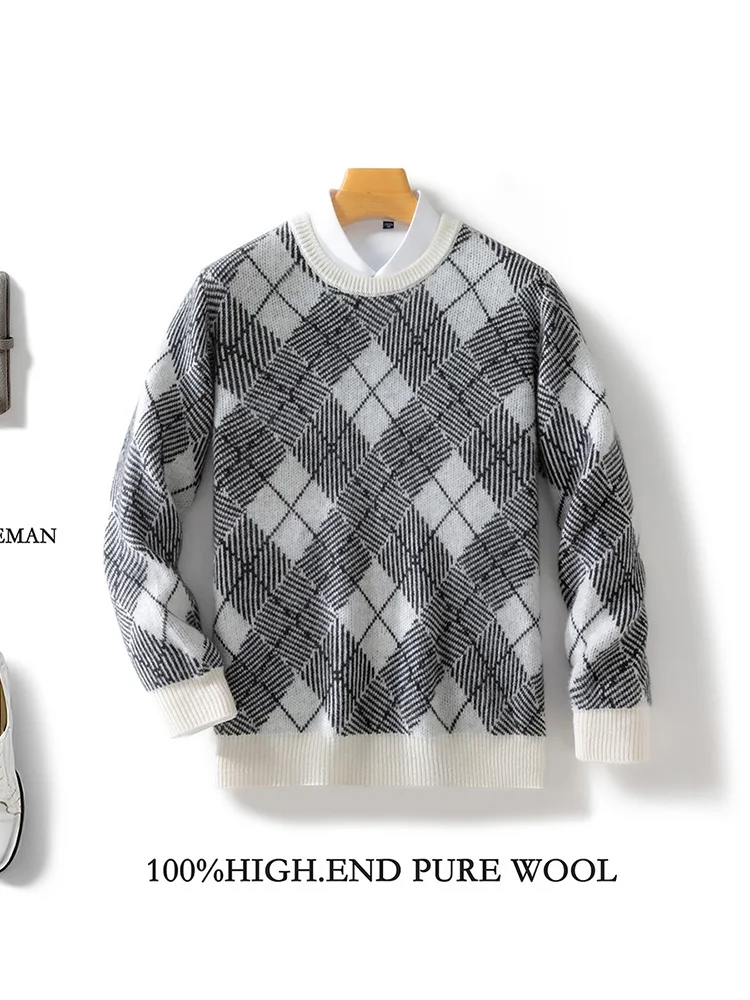 100% Merino Wool Sweater Men Plaid Jacquard Pullover Autumn Winter Cashmere Vintage High-quality Soft Knitwear Color-blocked Top
100% Merino Wool Sweater Men Plaid Jacquard Pullover Autumn Winter Cashmere Vintage High-quality Soft Knitwear Color-blocked Top