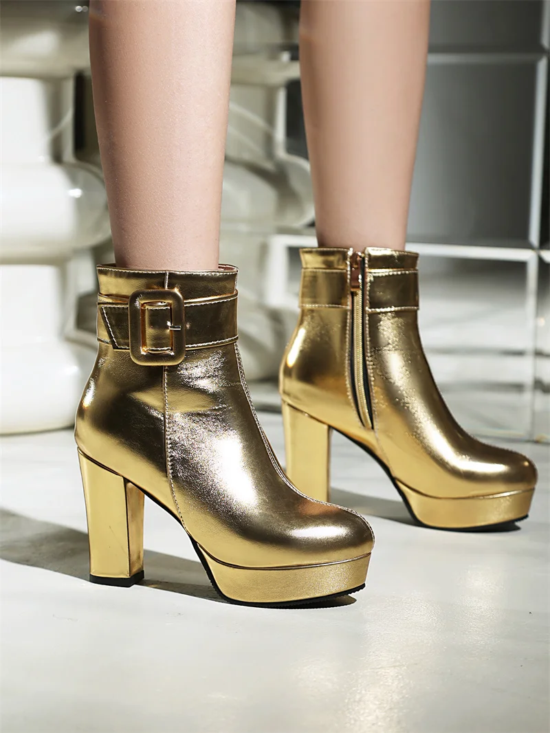 Pink Red Gold Sliver Mature Buckle Ankle Boots Ladies Winter 2024 High Heel Platform Side Zipper Footwear Party Shoes for Women
Pink Red Gold Sliver Mature Buckle Ankle Boots Ladies Winter 2024 High Heel Platform Side Zipper Footwear Party Shoes for Women
