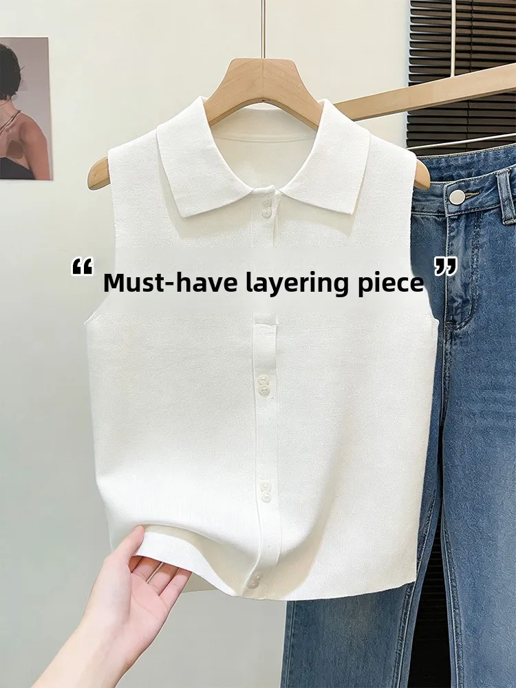 Women's Knitted Vest Base Shirt Sleeveless Turn-down Collar Spring Fashion Layering Tool Inner Wear Shirt Sweater Autumn Winter
Women's Knitted Vest Base Shirt Sleeveless Turn-down Collar Spring Fashion Layering Tool Inner Wear Shirt Sweater Autumn Winter