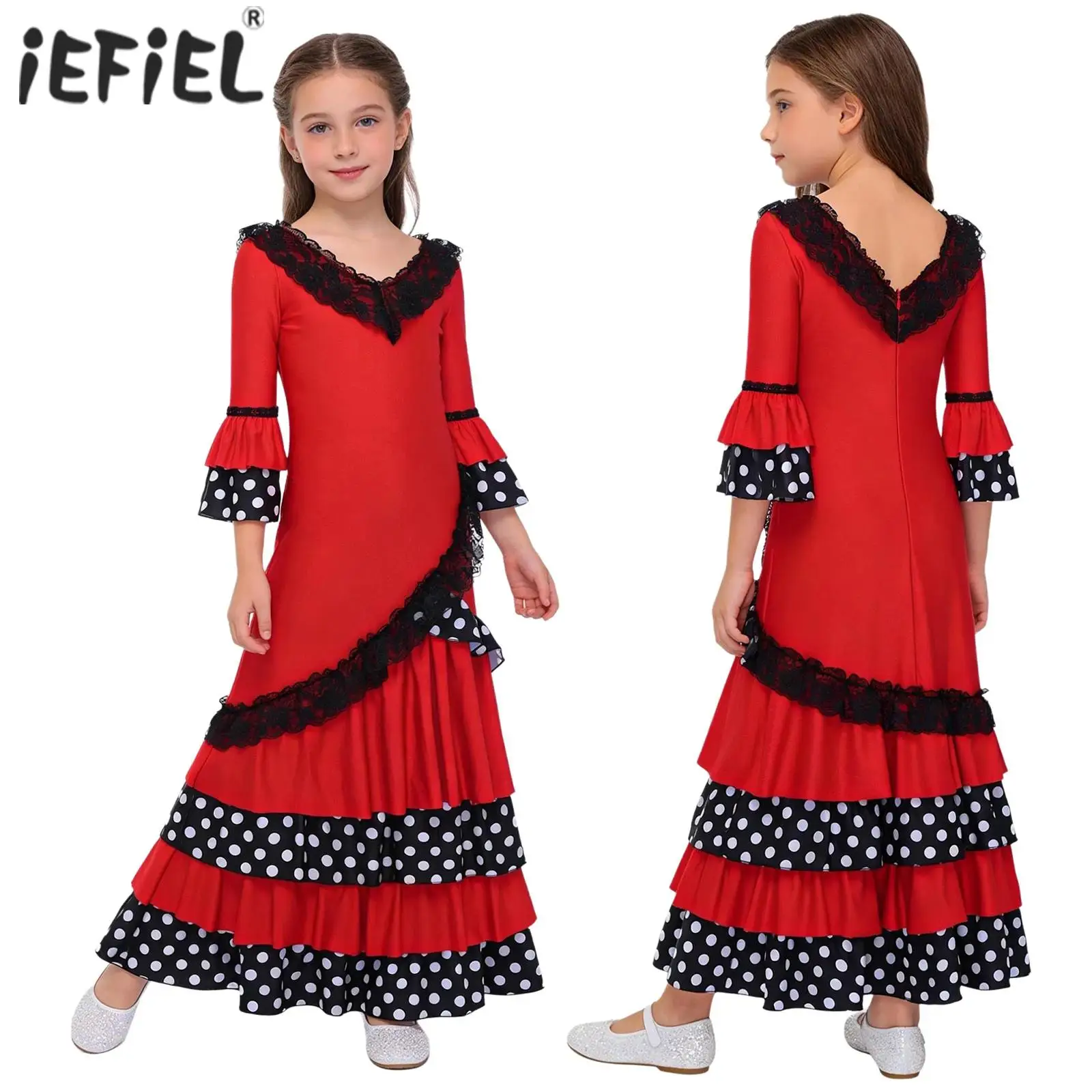 Kids Girls Flamenco Dance Dress Spanish Performance Costume Ruffled Polka Dot Half Sleeve Flared Skirt for Stage Ballroom Party
Kids Girls Flamenco Dance Dress Spanish Performance Costume Ruffled Polka Dot Half Sleeve Flared Skirt for Stage Ballroom Party