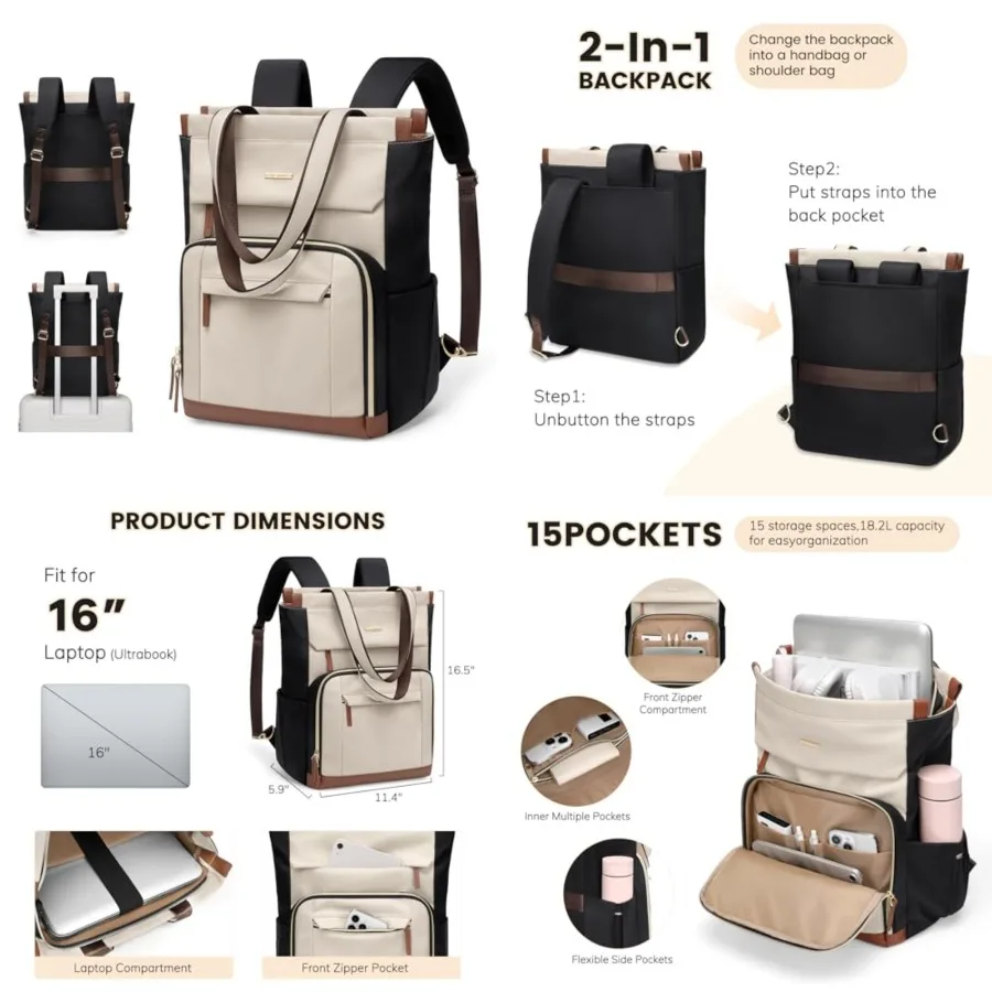 Convertible Daypack Laptop Backpack for Women Men Carry on Tote Backpack Bookbag for College Work Nurse Travel, 16Inch
Convertible Daypack Laptop Backpack for Women Men Carry on Tote Backpack Bookbag for College Work Nurse Travel, 16Inch