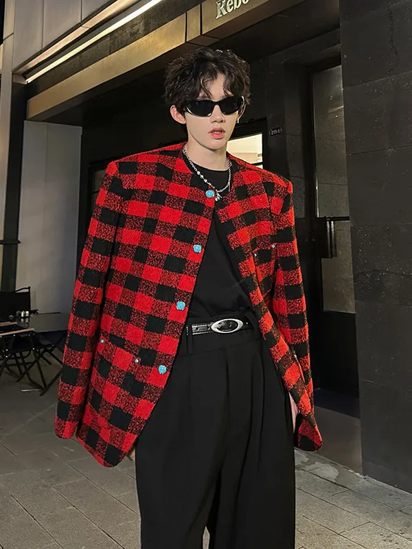 Осенне-зимняя мужская куртка в клетку в стиле ретро, красная, корейский стиль, с высоким воротником, модная, бирюзовая, свободного кроя, городская, трендовая
Осенне-зимняя мужская куртка в клетку в стиле ретро, красная, корейский стиль, с высоким воротником, модная, бирюзовая, свободного кроя, городская, трендовая