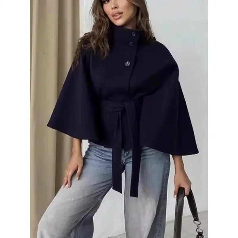 Women Solid Batwing Sleeve Outerwear Stand-up Collar Waist Loose Long Sleeves Lady Outerwear Fashion Casual Autumn 2025 New
Women Solid Batwing Sleeve Outerwear Stand-up Collar Waist Loose Long Sleeves Lady Outerwear Fashion Casual Autumn 2025 New
