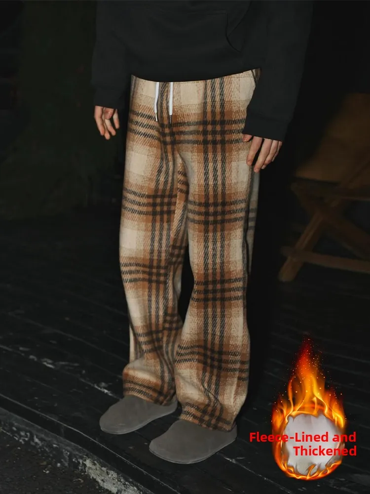 American Retro Fce Lined Woolen Trousers Men's Winter Thi Plaid Loose BF Lazy Sle Sweatpants Casual Straight Leg Pants
American Retro Fce Lined Woolen Trousers Men's Winter Thi Plaid Loose BF Lazy Sle Sweatpants Casual Straight Leg Pants