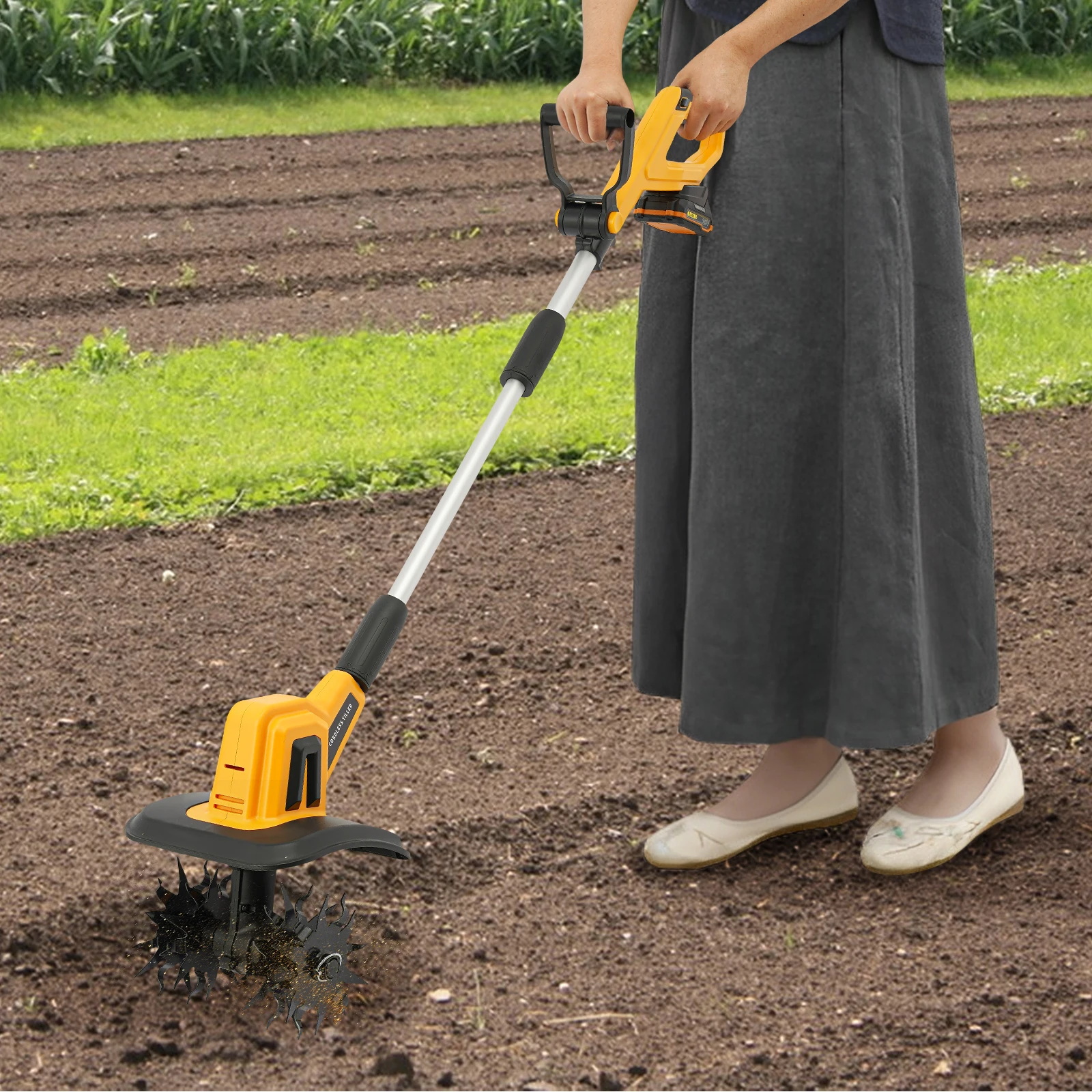 20V Handheld Cordless Tilling Machine, 2000mAh Lithium Battery Garden Micro Tiller, 300W Portable Tilling Machine with 4 Blades for Greenhouse Gardens, Courtyards, Orchards
20V Handheld Cordless Tilling Machine, 2000mAh Lithium Battery Garden Micro Tiller, 300W Portable Tilling Machine with 4 Blades for Greenhouse Gardens, Courtyards, Orchards