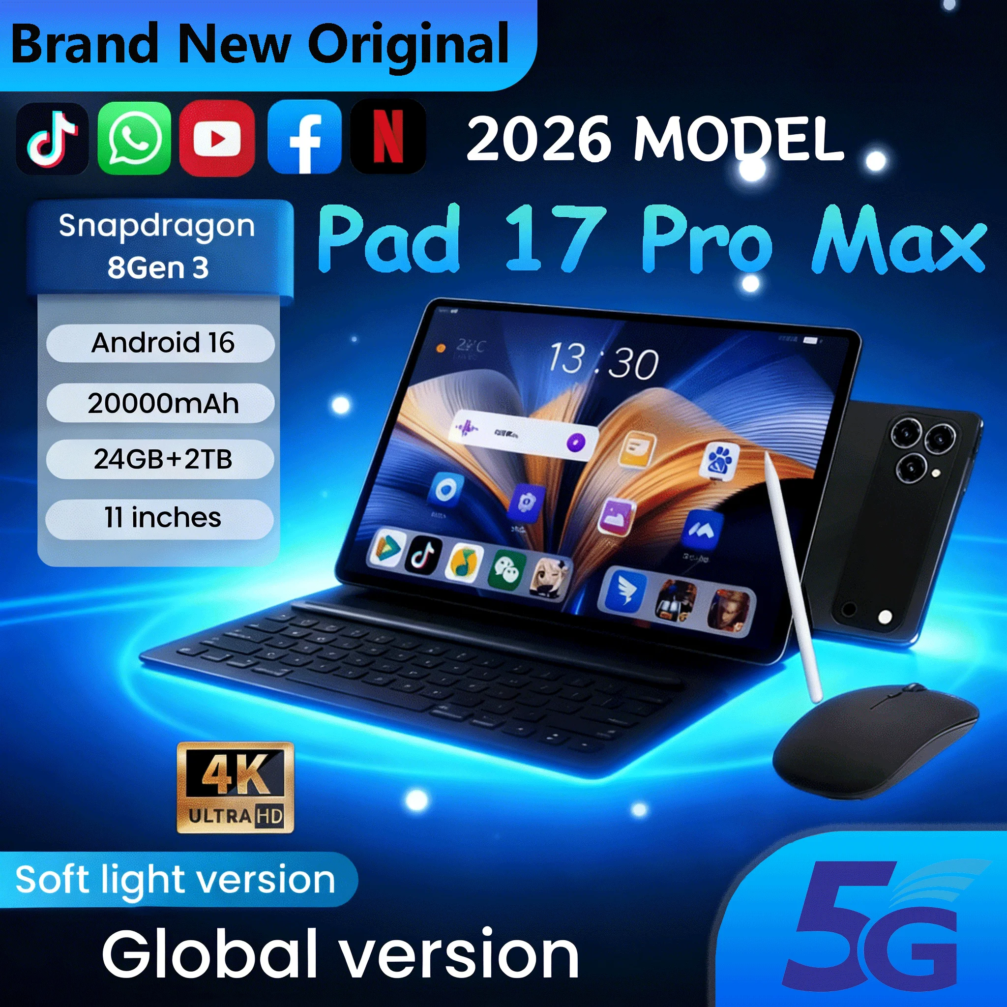 Новый Оригинальный Глобальный Планшет 2026 Android 16 Pad 17 Pro Max 24 ГБ+2 ТБ, 5G, Две SIM-карты, Wi-Fi, HD 4K, Мини-ПК
Новый Оригинальный Глобальный Планшет 2026 Android 16 Pad 17 Pro Max 24 ГБ+2 ТБ, 5G, Две SIM-карты, Wi-Fi, HD 4K, Мини-ПК