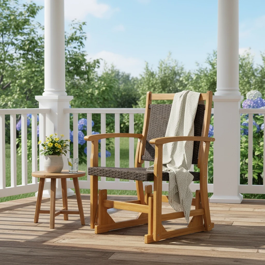 Rattan Rocking Chair, Patio Swing Featuring an Acacia Wood Structure And Wicker Back, Outdoor Rocking Chair with Curved Armrests Suitable for Porch, Garden, Or Poolside, in a Blend of Brown
Rattan Rocking Chair, Patio Swing Featuring an Acacia Wood Structure And Wicker Back, Outdoor Rocking Chair with Curved Armrests Suitable for Porch, Garden, Or Poolside, in a Blend of Brown