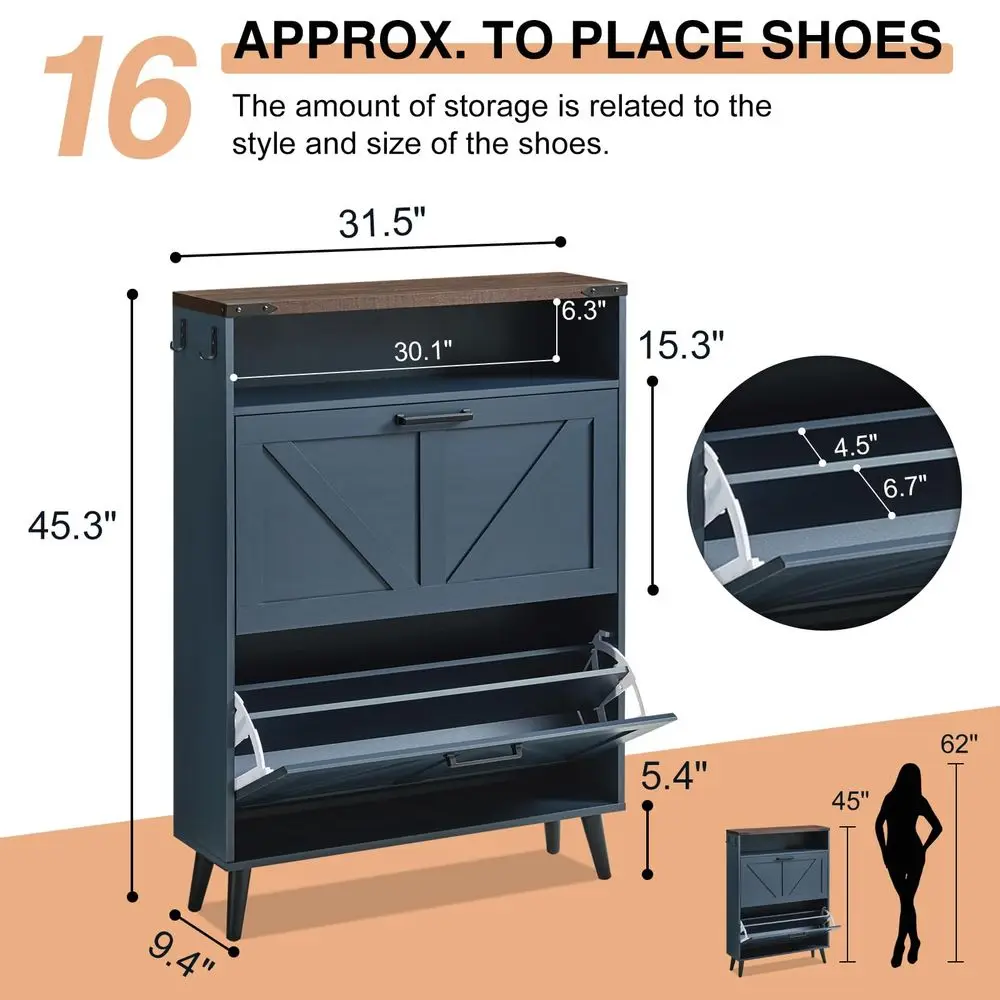 Storage Cabinet,Farmhouse Shoe Organizer with 2 Flip Drawers amp Barn Door Design,Freestanding Hidden Slim Narrow Shoe Rack Cab
Storage Cabinet,Farmhouse Shoe Organizer with 2 Flip Drawers amp Barn Door Design,Freestanding Hidden Slim Narrow Shoe Rack Cab