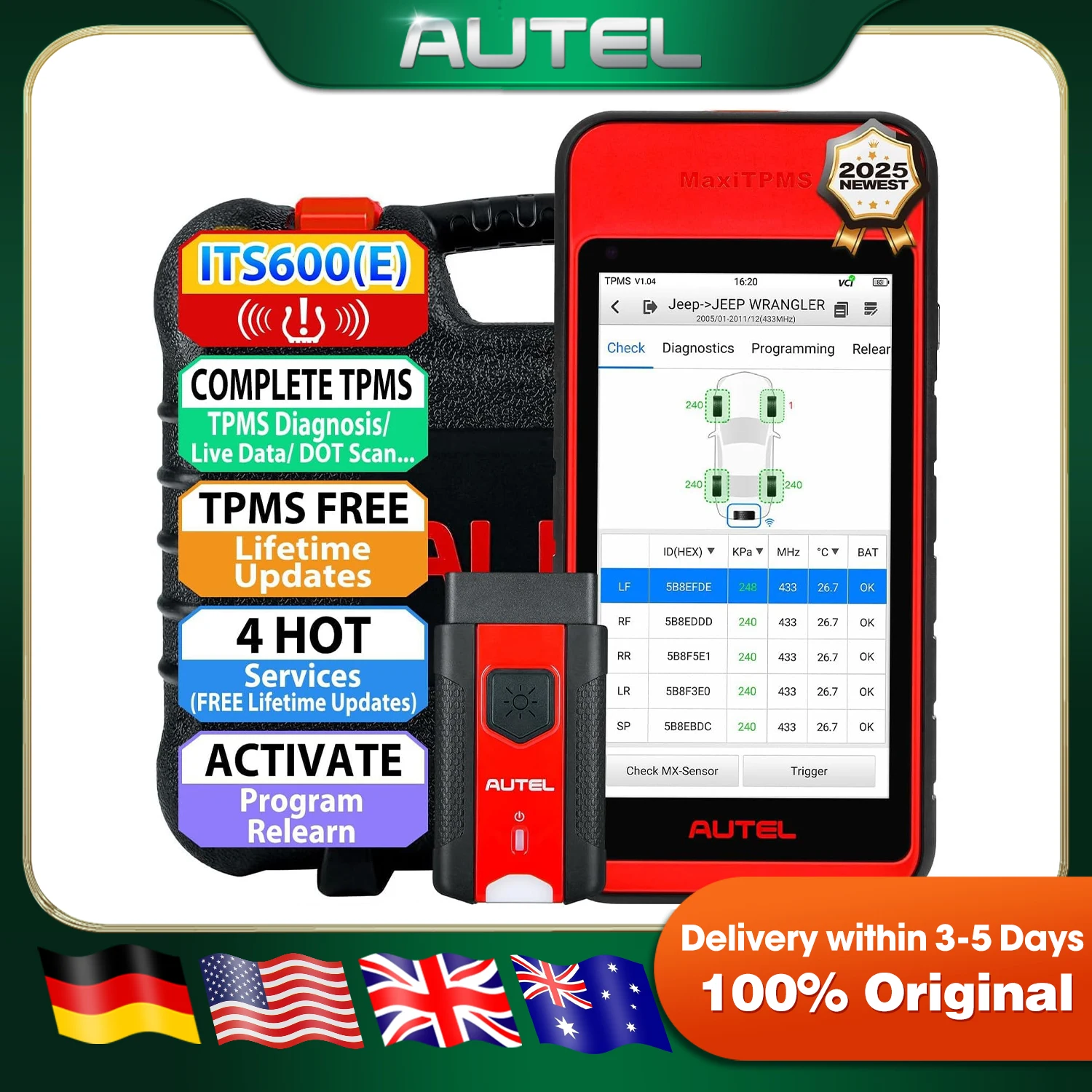 2025 Autel MaxiTPMS ITS600E TPMS OBD2 Relearn Programming Tool MaxiTPMS TBE200 Tire Tread Depth Brake Disc Wear Detector
2025 Autel MaxiTPMS ITS600E TPMS OBD2 Relearn Programming Tool MaxiTPMS TBE200 Tire Tread Depth Brake Disc Wear Detector