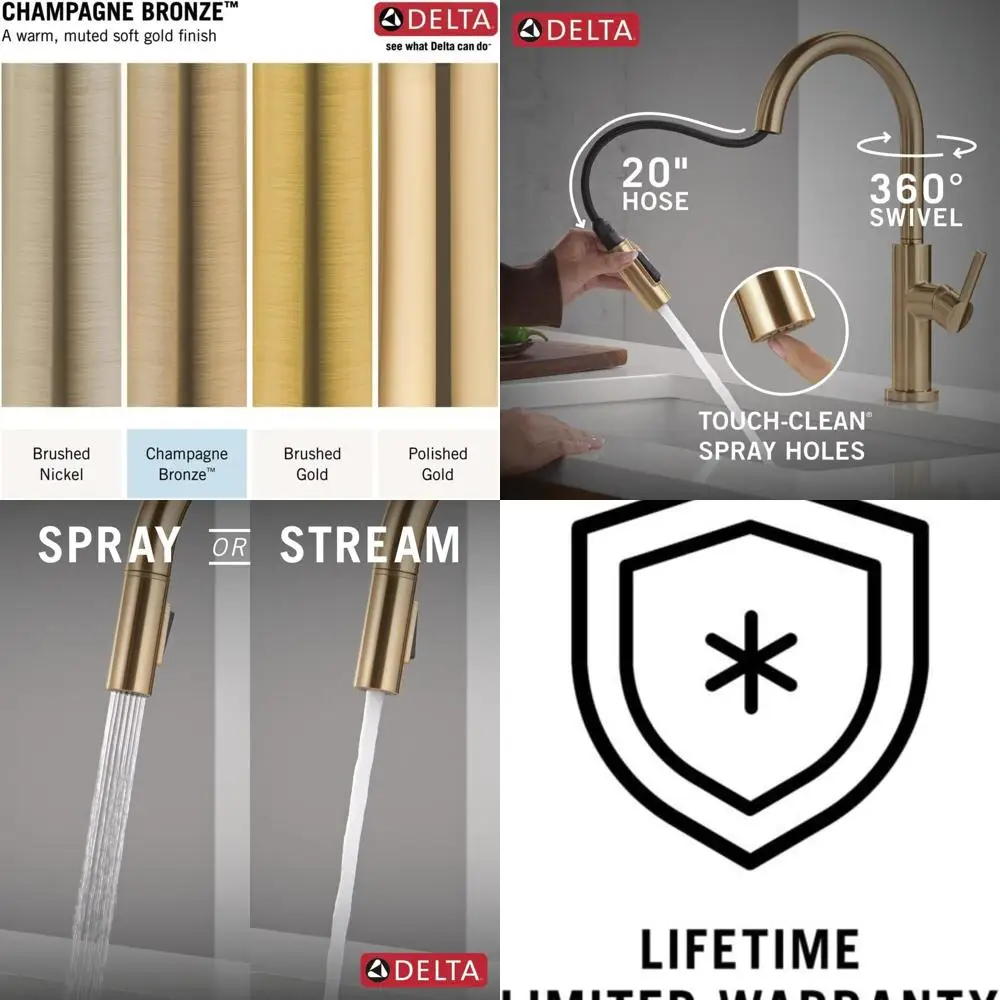 Modern Single-Hole Champagne Bronze Pull-Down Spray Kitchen Faucet with Brushed Gold Finish
Modern Single-Hole Champagne Bronze Pull-Down Spray Kitchen Faucet with Brushed Gold Finish