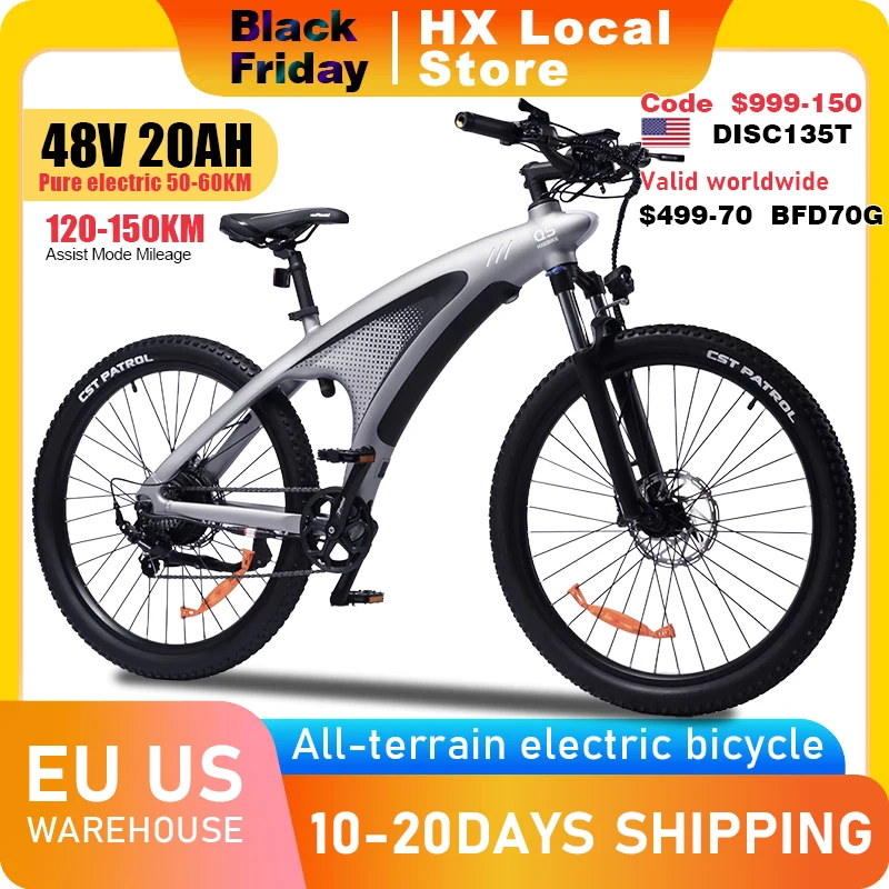 HX Q5 E-Bike 2000W Powerful Motor 48V20AH Mountain Electric Bike Adults 27.5" Tire Terrain Off-road Electric Bicycle All Commute
HX Q5 E-Bike 2000W Powerful Motor 48V20AH Mountain Electric Bike Adults 27.5" Tire Terrain Off-road Electric Bicycle All Commute