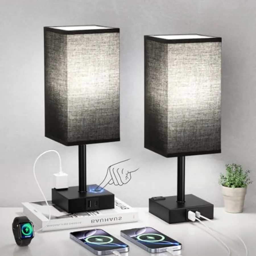 Lamp for Nightstand Touch Table Lamp with Type C + A and AC Outlet, Square Charging Lamps for Bedroom Decor, Small Night Light
Lamp for Nightstand Touch Table Lamp with Type C + A and AC Outlet, Square Charging Lamps for Bedroom Decor, Small Night Light