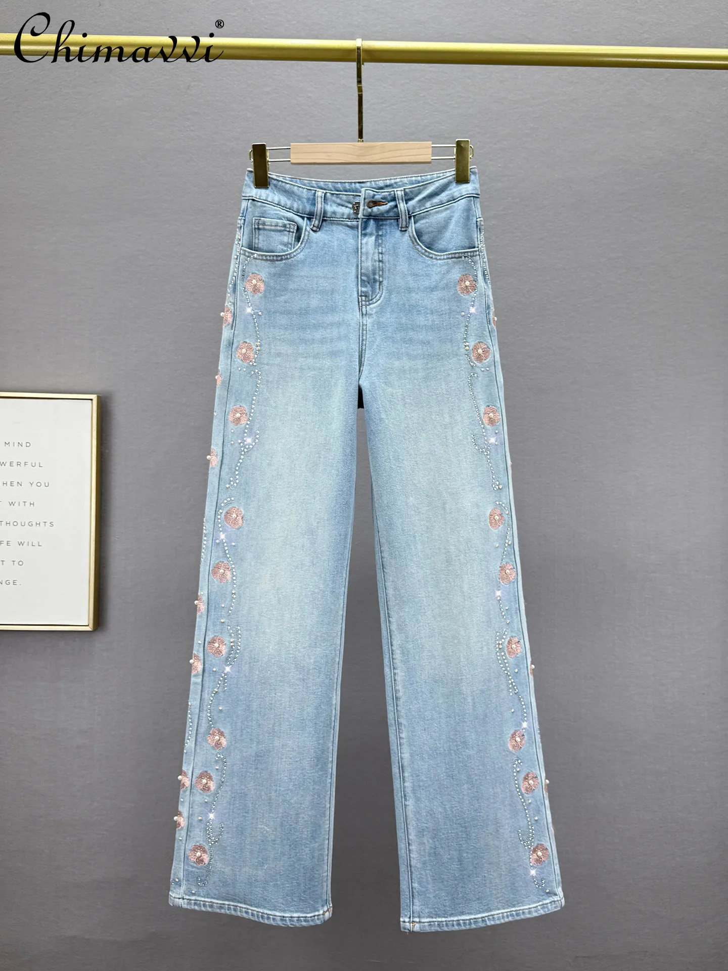 Heavy Rhinestone Denim Straight-leg Pants Women Spring New Fashion Elastic High-waist Retro Embroidered Beaded Extended Pants
Heavy Rhinestone Denim Straight-leg Pants Women Spring New Fashion Elastic High-waist Retro Embroidered Beaded Extended Pants