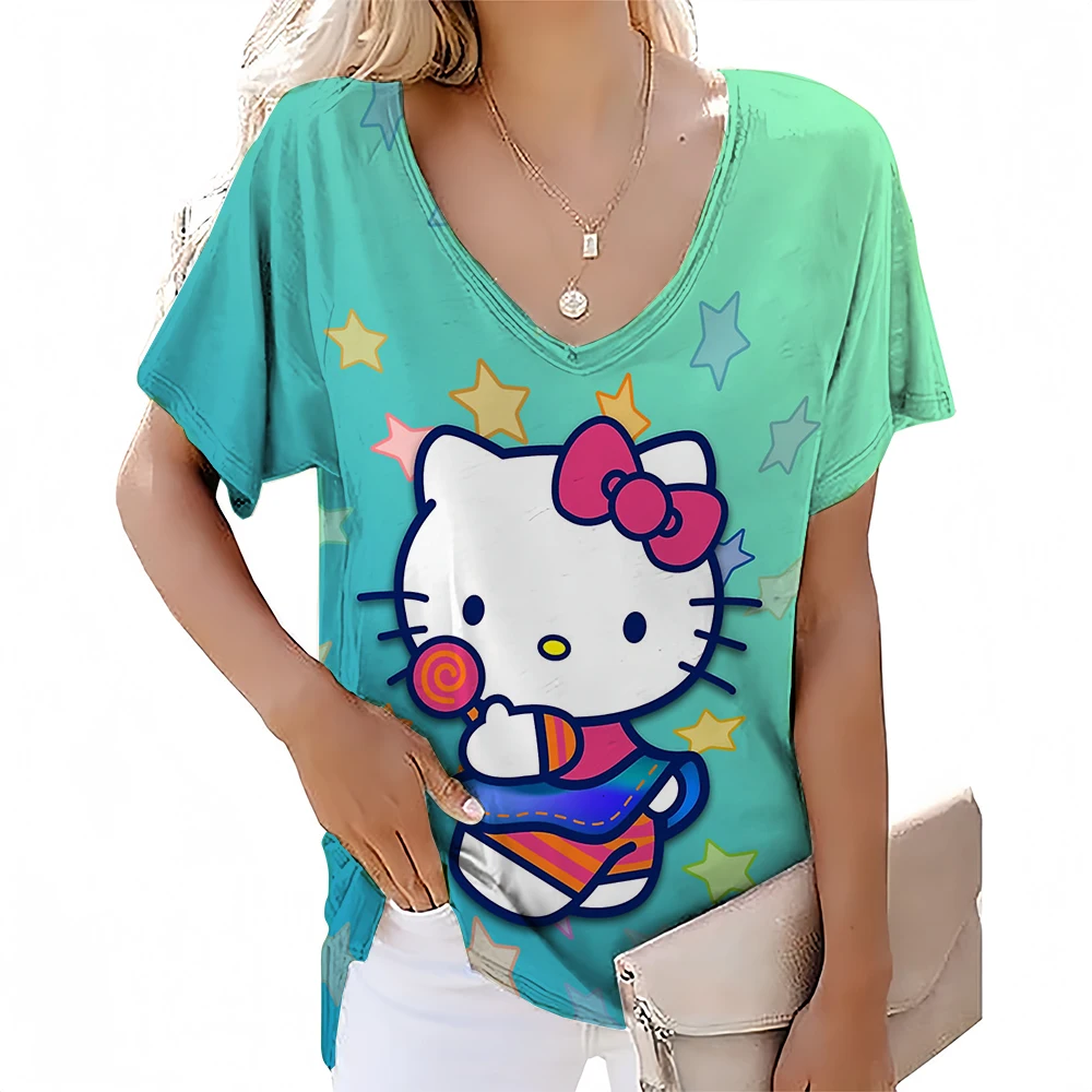 Summer Women's T-Shirt Vintage Casual Fashion V Neck Pullover Short Sleeve Hello Kitty Print Loose Daily Tops Design Clothing
Summer Women's T-Shirt Vintage Casual Fashion V Neck Pullover Short Sleeve Hello Kitty Print Loose Daily Tops Design Clothing