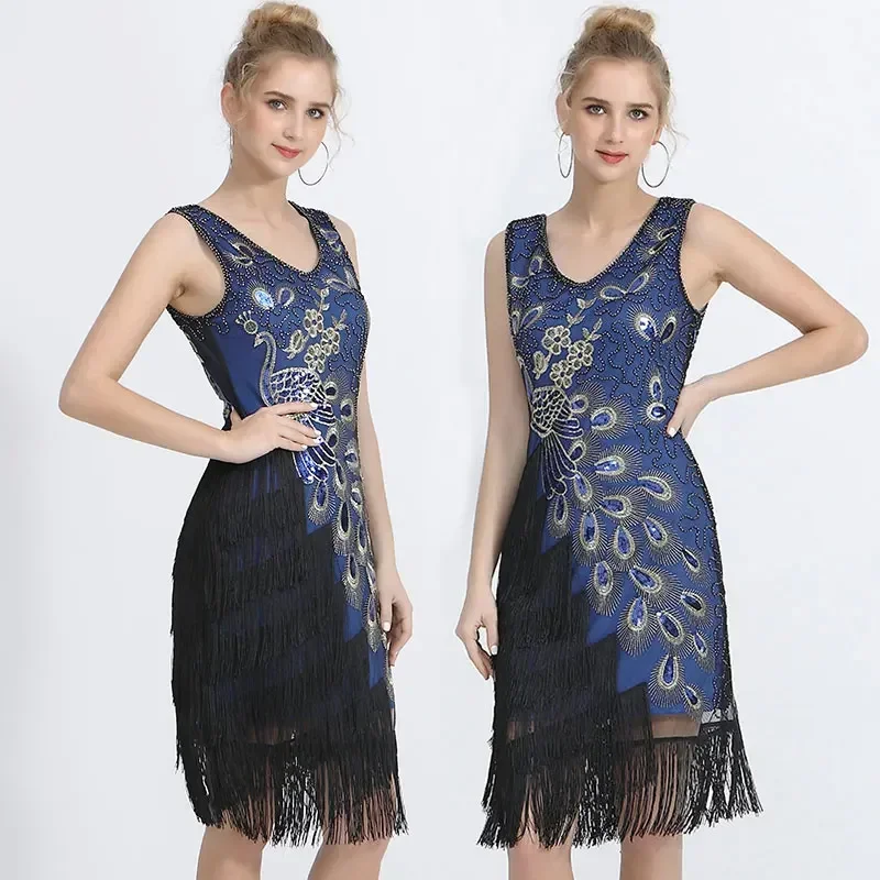 Peacock Vintage 1920s Sequin Fringe Latin Dress Embroidery Midi Party Dress Tassel Stage Dance Dress Women Latin Costumes
Peacock Vintage 1920s Sequin Fringe Latin Dress Embroidery Midi Party Dress Tassel Stage Dance Dress Women Latin Costumes