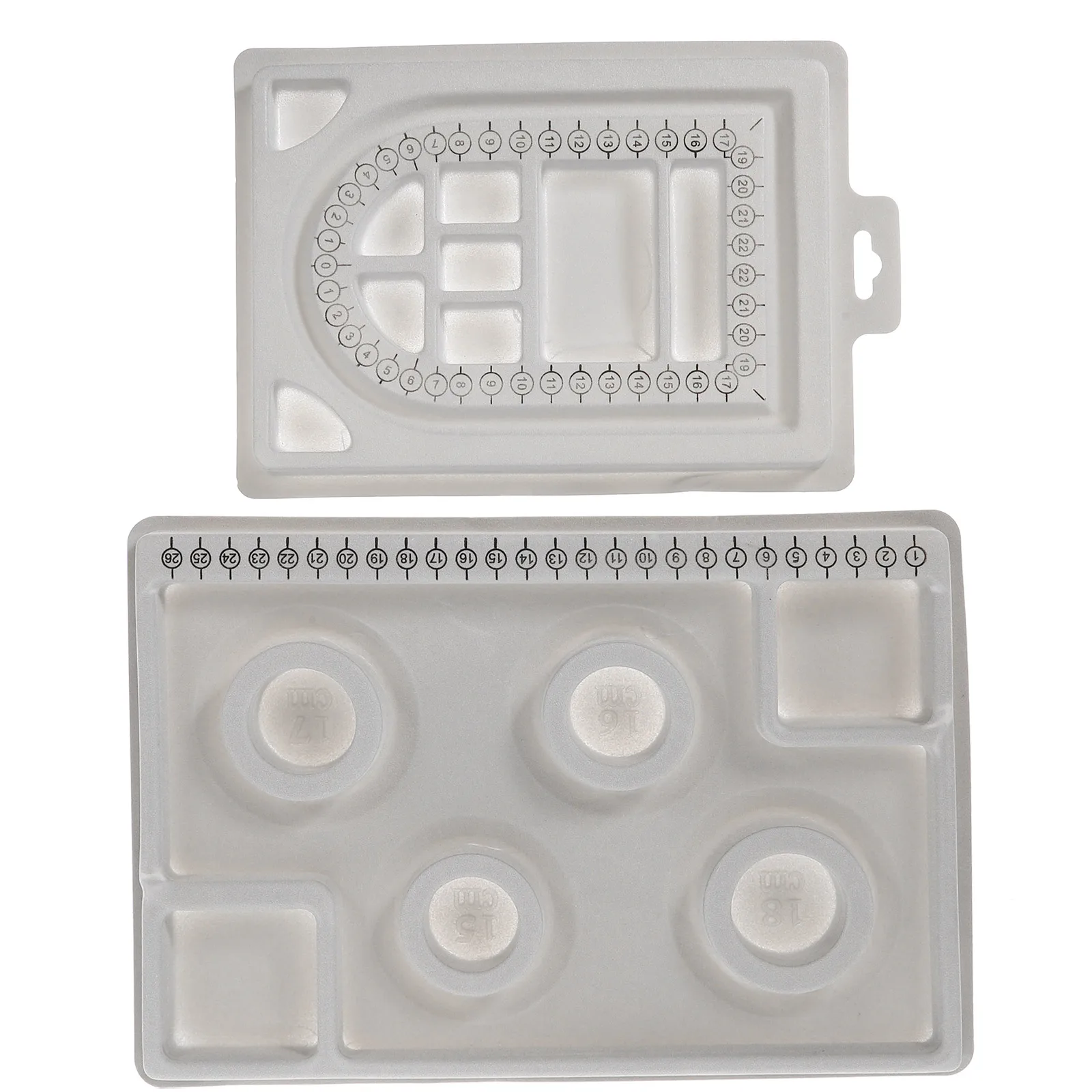 2pcs Bead Design Boards Measuring Disc 18 Compartments 6 Slots Necklace Jewelry Making Tools Tray PP Beading Organizers
2pcs Bead Design Boards Measuring Disc 18 Compartments 6 Slots Necklace Jewelry Making Tools Tray PP Beading Organizers