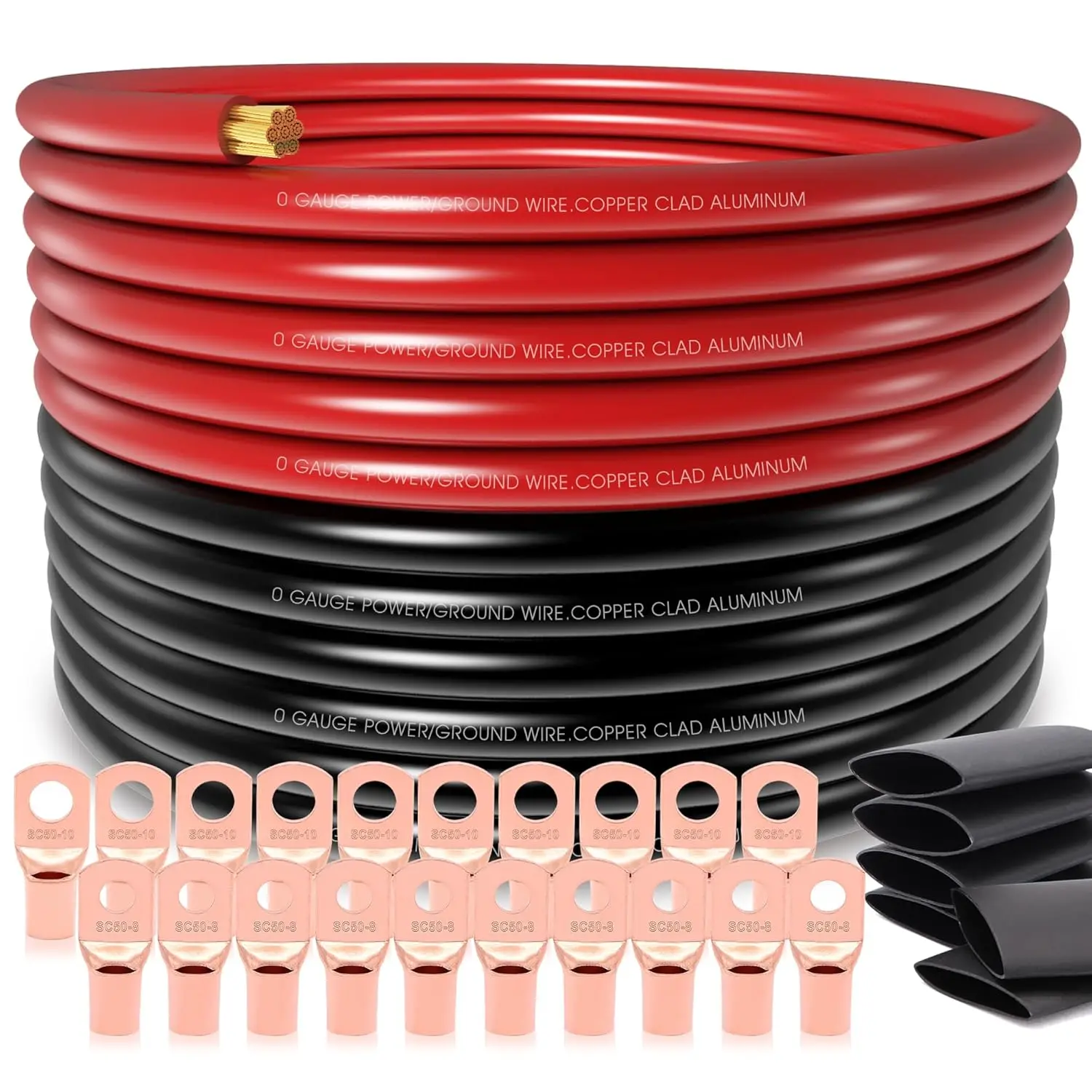 0 Gauge Battery Cable 40ft Copper Clad Aluminum with 20pcs Lugs and 3:1 Heat Shrink Tube for Winch, Starter, Solar Power DC
0 Gauge Battery Cable 40ft Copper Clad Aluminum with 20pcs Lugs and 3:1 Heat Shrink Tube for Winch, Starter, Solar Power DC