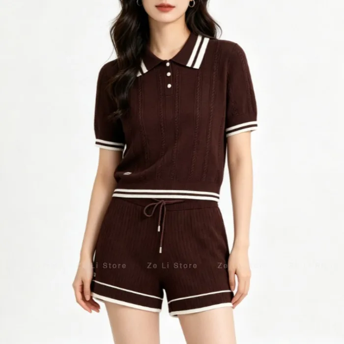 2026 Fashionable Ice Silk Knitted Neck Short Sleeve Short Set Women's Casual Loose Fit Striped Pattern Summer New Arrival
2026 Fashionable Ice Silk Knitted Neck Short Sleeve Short Set Women's Casual Loose Fit Striped Pattern Summer New Arrival