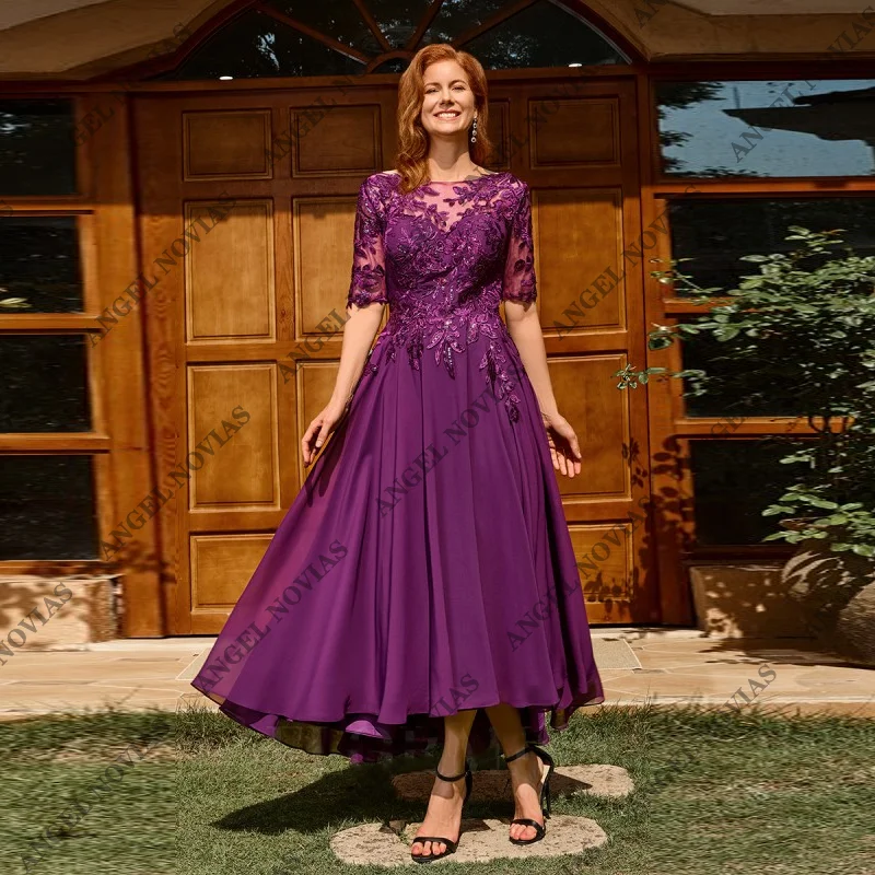 Customized Tea Length Purple Chiffon Mother of the Bride Dress 2025 with Short Sleeves Robes Invitee Mariage
Customized Tea Length Purple Chiffon Mother of the Bride Dress 2025 with Short Sleeves Robes Invitee Mariage