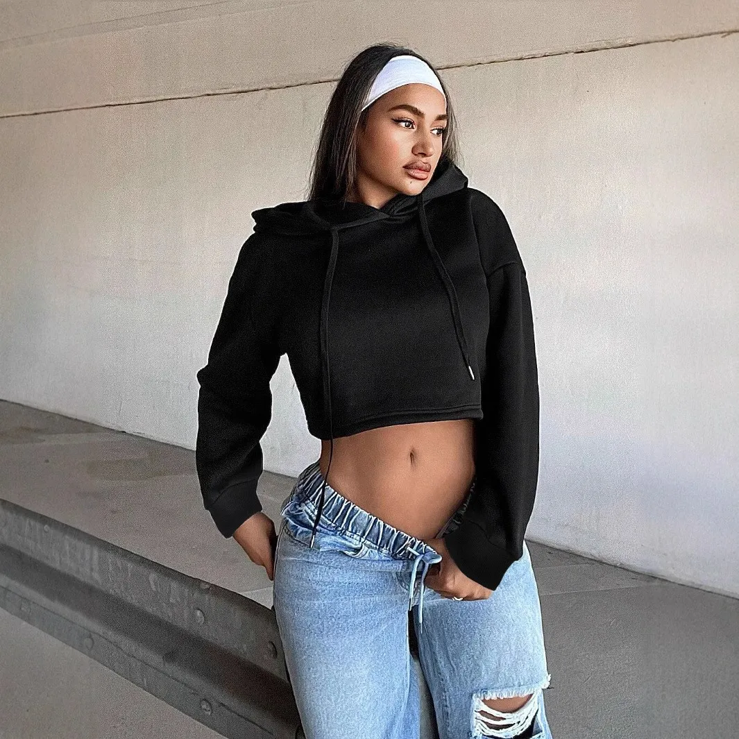 Y2k Women Hoodie Black Drawstring Hood Crop Top Long Sleeve Hooded Sweatshirt Cropped Streetwear Sweatshirt Round Neck Pullover
Y2k Women Hoodie Black Drawstring Hood Crop Top Long Sleeve Hooded Sweatshirt Cropped Streetwear Sweatshirt Round Neck Pullover