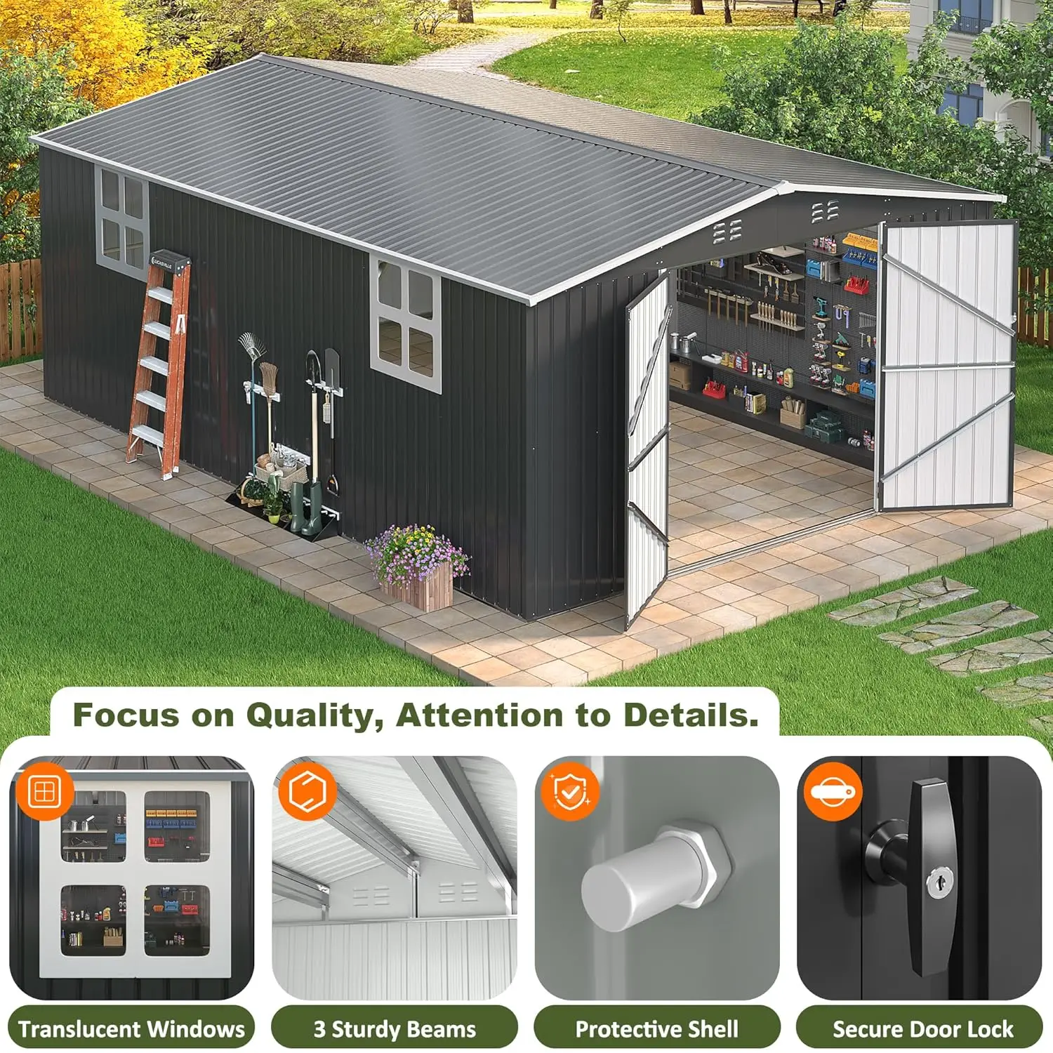 12x18 FT Outdoor Storage Shed, Garden Shed with Updated Frame Structure and Lockable Doors, Metal Tool Sheds for, Custom
12x18 FT Outdoor Storage Shed, Garden Shed with Updated Frame Structure and Lockable Doors, Metal Tool Sheds for, Custom