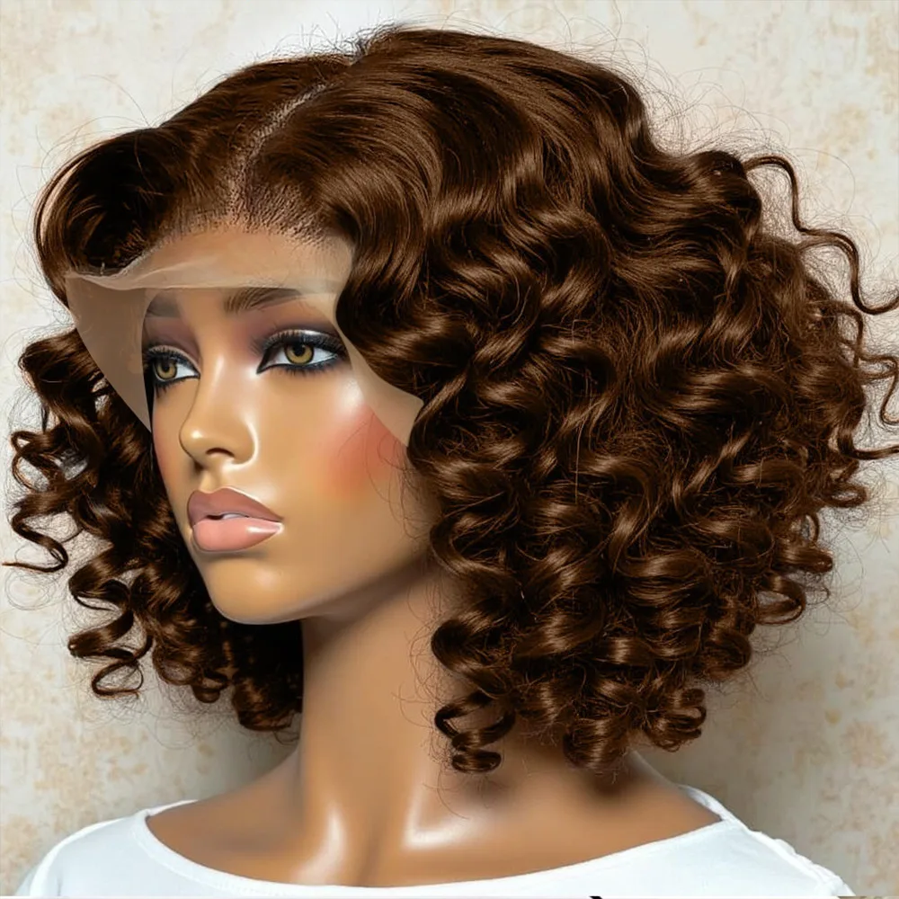 Brown Short Bob Kinky Curly 13x4 Lace Frontal Wigs Deep Water Wave Bob Pre Plucked Brazilian Lace Front Human Hair Wig For Women
Brown Short Bob Kinky Curly 13x4 Lace Frontal Wigs Deep Water Wave Bob Pre Plucked Brazilian Lace Front Human Hair Wig For Women