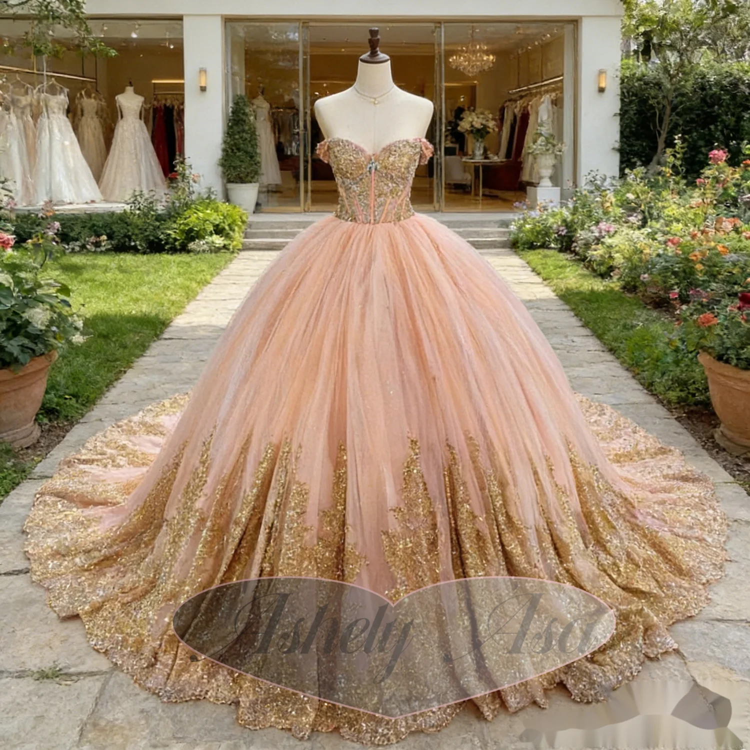 Customized Elegant Mexican Off Shoulder Illusion Gold Applique Lace Up Ball Skirt Women Prom Party Dress Sweet 15 16 Quinceanera
Customized Elegant Mexican Off Shoulder Illusion Gold Applique Lace Up Ball Skirt Women Prom Party Dress Sweet 15 16 Quinceanera