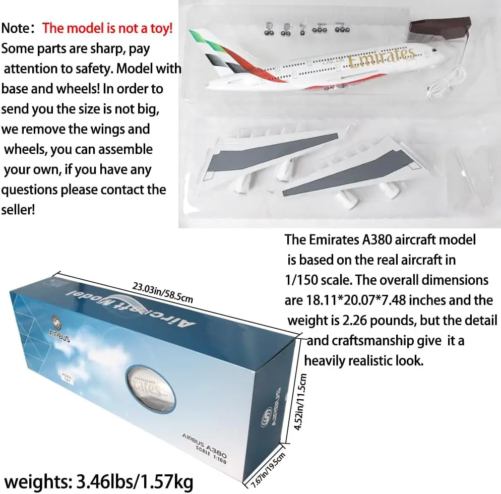 Child Toy Plane Resin 47cm Airplane Toy Model 1/160 Scale A380 New Emirates Airline Aircraft with Light & wheels Collected Gift
Child Toy Plane Resin 47cm Airplane Toy Model 1/160 Scale A380 New Emirates Airline Aircraft with Light & wheels Collected Gift