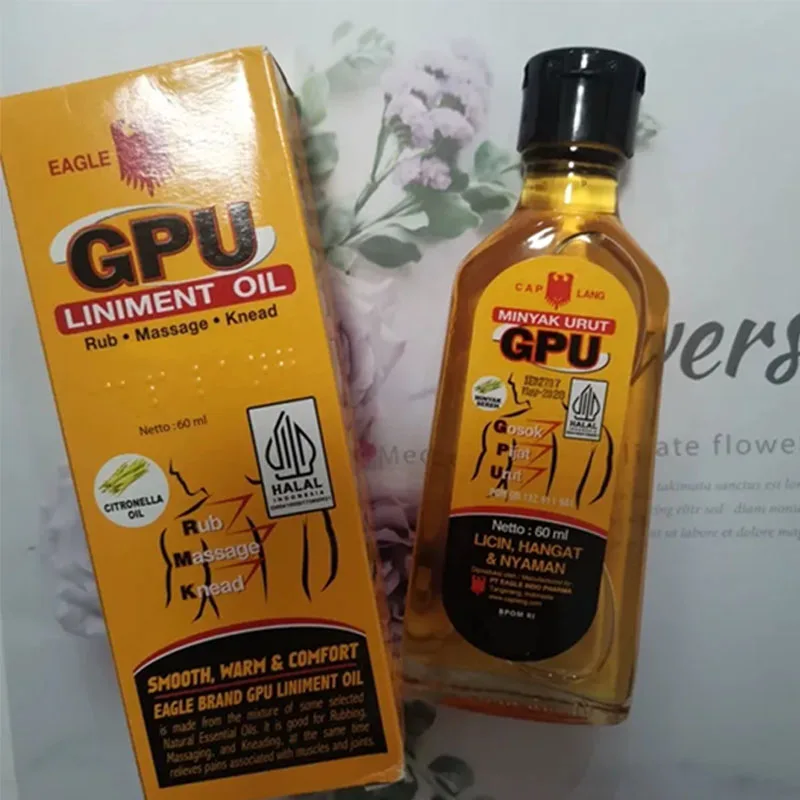 MINYAK URUT GPU Quickly Relieving Muscle, Joint, Shoulder, Neck, Waist Back Massage Relieve Pain 60ml Bottle
MINYAK URUT GPU Quickly Relieving Muscle, Joint, Shoulder, Neck, Waist Back Massage Relieve Pain 60ml Bottle
