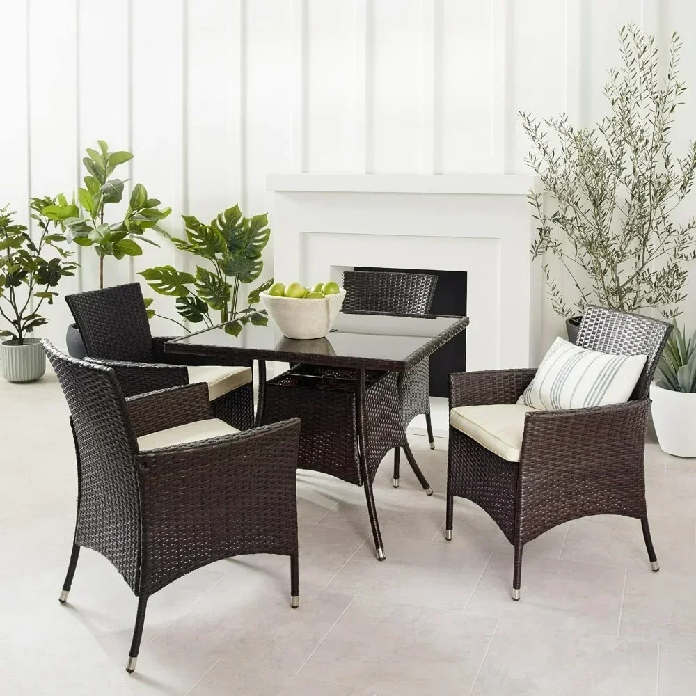 # Горячий плетеный обеденный набор из 5 предметов для использования в помещении и на открытом воздухе для патио, заднего двора с квадратной стеклянной столешницей, вырез для зонта, мебель с 4 часами
# Горячий плетеный обеденный набор из 5 предметов для использования в помещении и на открытом воздухе для патио, заднего двора с квадратной стеклянной столешницей, вырез для зонта, мебель с 4 часами