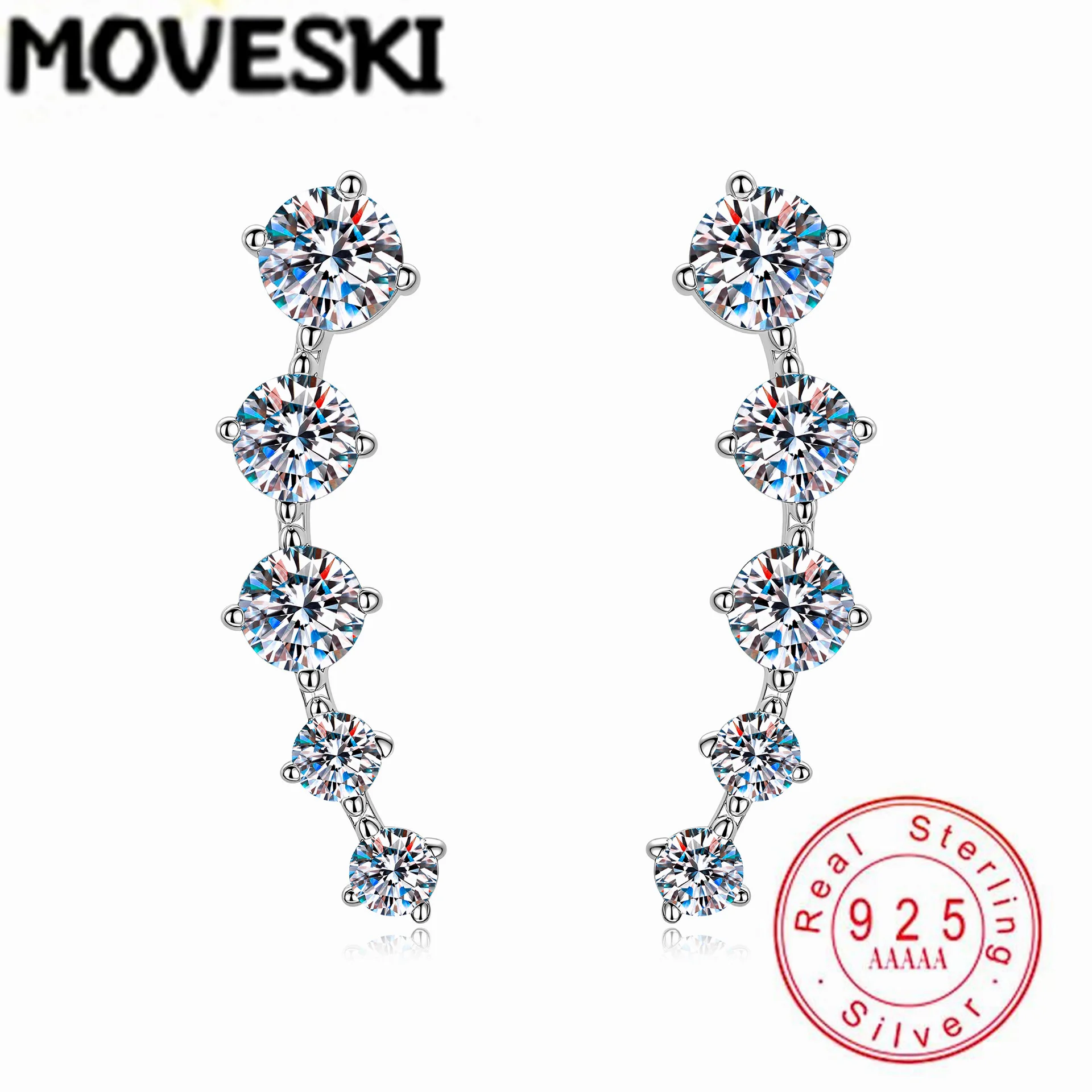 MOVESKI D Color VVS1 Moissanite Earrings 925 Sterling Silver 5-Stone Linear Drop Fine Jewelry
MOVESKI D Color VVS1 Moissanite Earrings 925 Sterling Silver 5-Stone Linear Drop Fine Jewelry