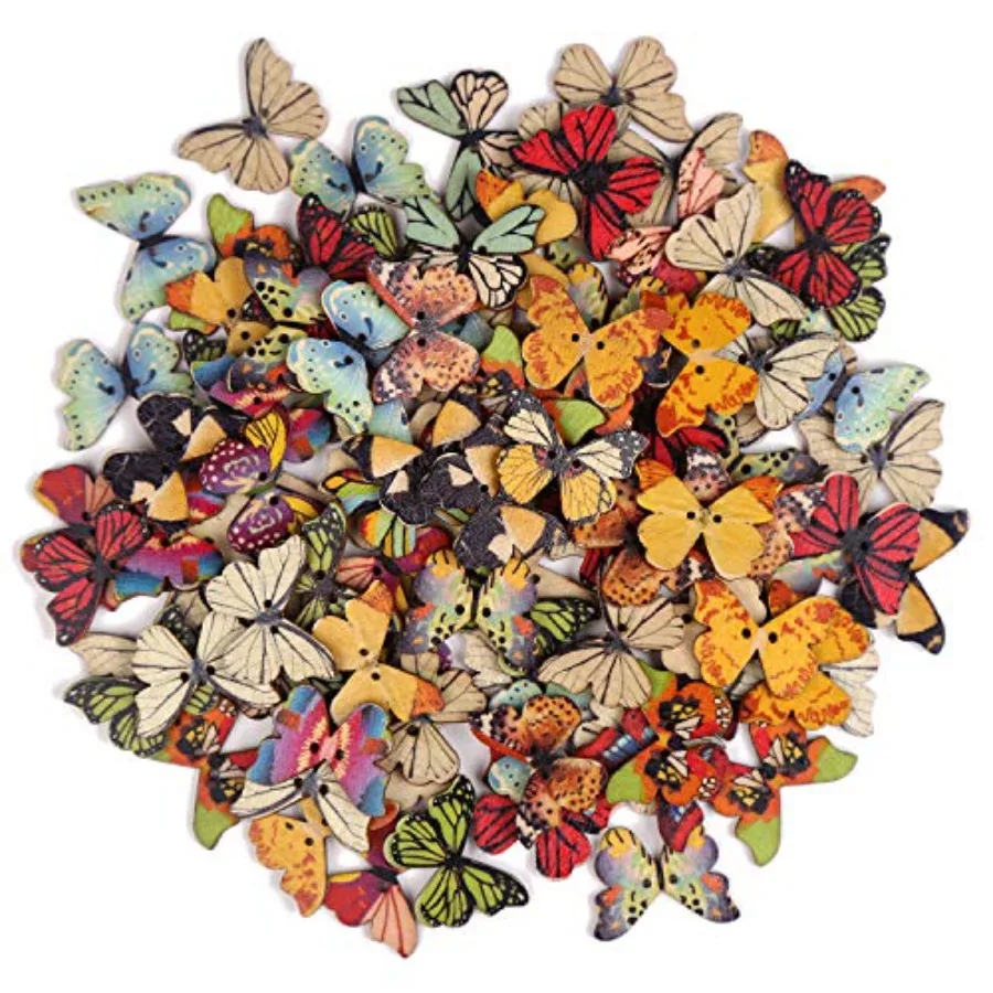 100 PCS Butterfly Wooden Buttons, 1 Inch Colorful 2 Holes Mixed Decorative Buttons for DIY SewingandWood Craft Clothes Accessor
100 PCS Butterfly Wooden Buttons, 1 Inch Colorful 2 Holes Mixed Decorative Buttons for DIY SewingandWood Craft Clothes Accessor