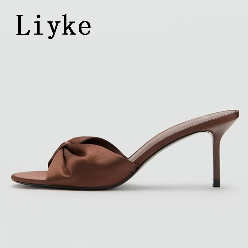 Liyke Summer Fashion Thin Heeled Slippers Women Pleated Silk Open Toe Brown High Heels Designer Slides Shoes Ladies Sandalias
Liyke Summer Fashion Thin Heeled Slippers Women Pleated Silk Open Toe Brown High Heels Designer Slides Shoes Ladies Sandalias