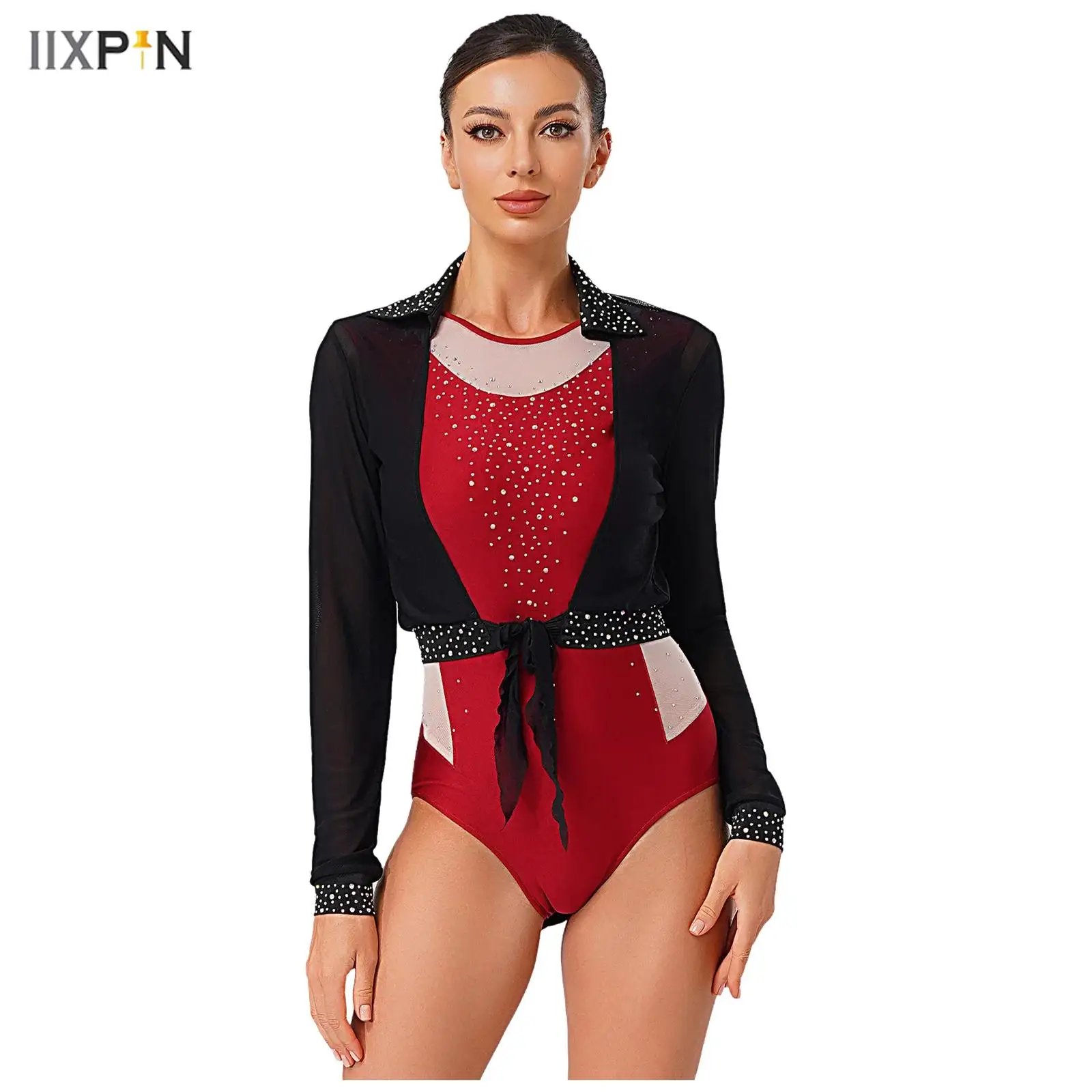 Women's Gymnastics Ballet Dance Leotard Contrast Color Sleeveless Rhinestones Bodysuit+Long Sleeve Open Front Cardigan Crop Tops
Women's Gymnastics Ballet Dance Leotard Contrast Color Sleeveless Rhinestones Bodysuit+Long Sleeve Open Front Cardigan Crop Tops