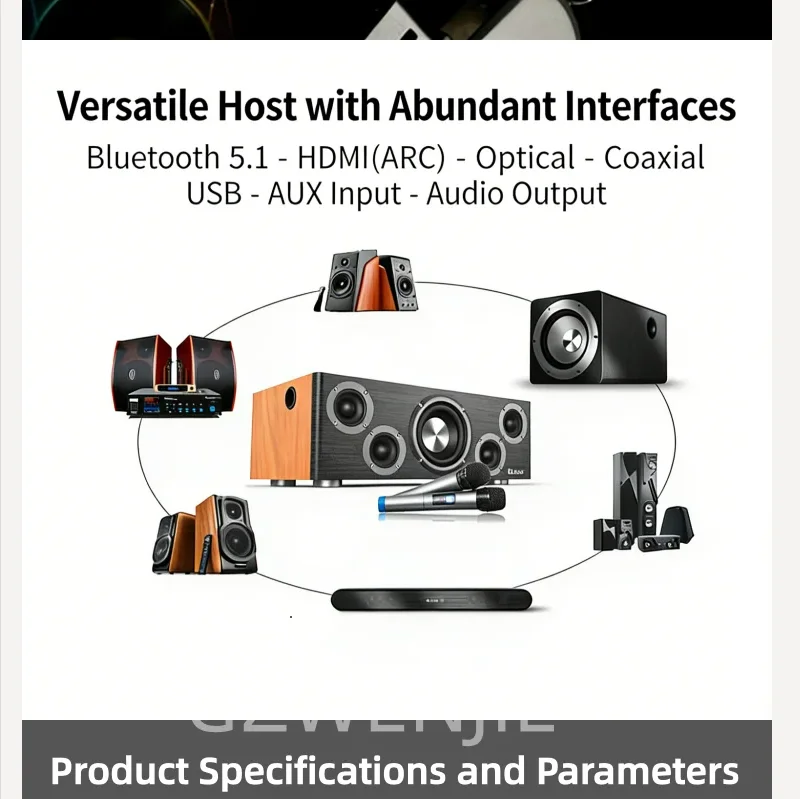 Home All-in-one Active Speakers 110W Output Bluetooth 5.1 Karaoke Deep Bass Sound Box 2.1 Multi-function Sound System AUX HDMI
Home All-in-one Active Speakers 110W Output Bluetooth 5.1 Karaoke Deep Bass Sound Box 2.1 Multi-function Sound System AUX HDMI