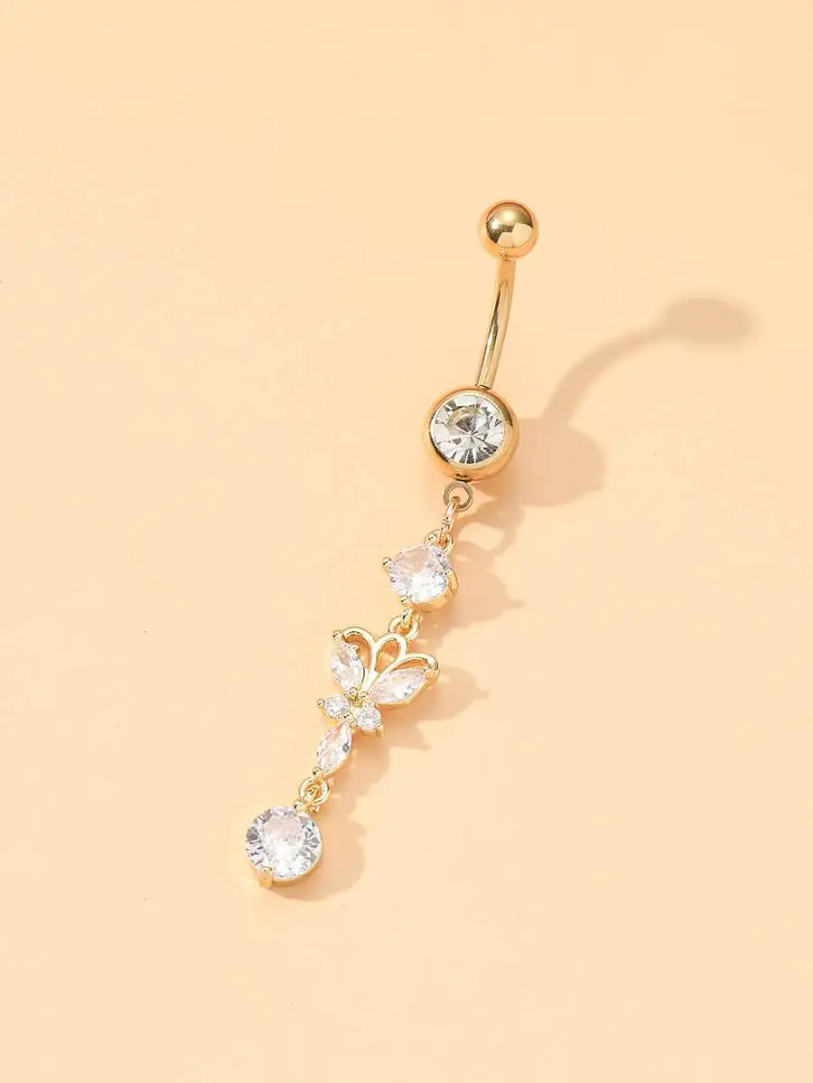 Gold-Tone Stainless Steel Belly Ring With Crystal Rhinestone Butterfly Dangle Charm For Unisex Body Piercing Fashion Accessory
Gold-Tone Stainless Steel Belly Ring With Crystal Rhinestone Butterfly Dangle Charm For Unisex Body Piercing Fashion Accessory