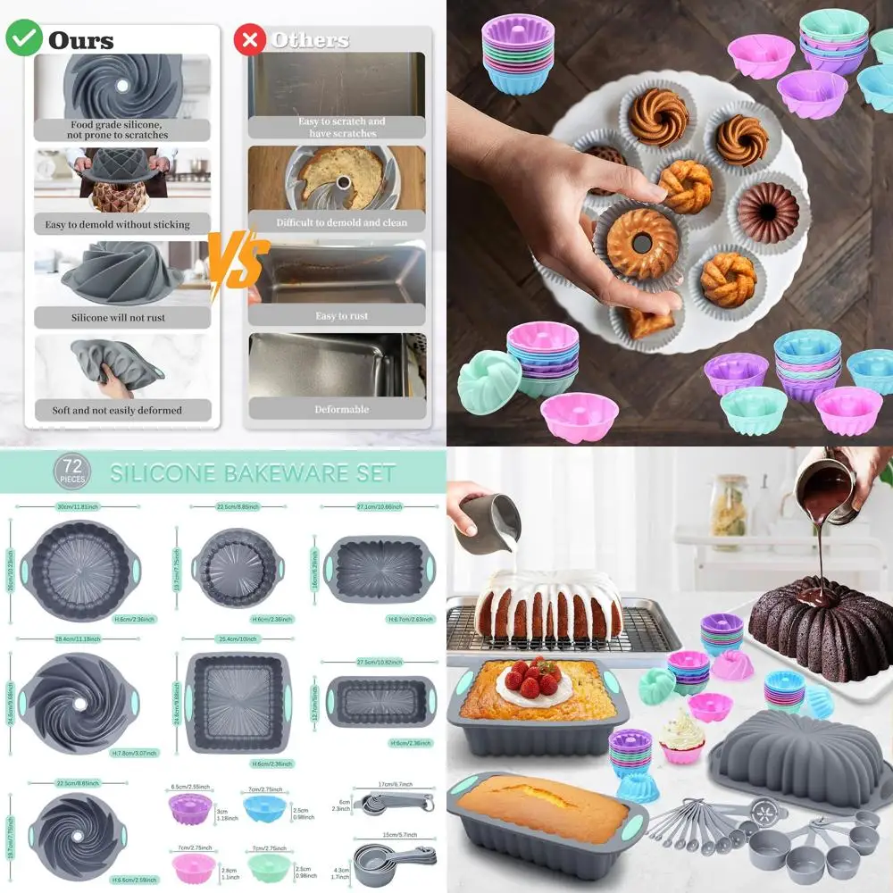 Silicone Baking Set - 72-Piece Nonstick Pan Set with Cake Molds, Loaf Pans, Cups, and Measuring Tools in Grey
Silicone Baking Set - 72-Piece Nonstick Pan Set with Cake Molds, Loaf Pans, Cups, and Measuring Tools in Grey