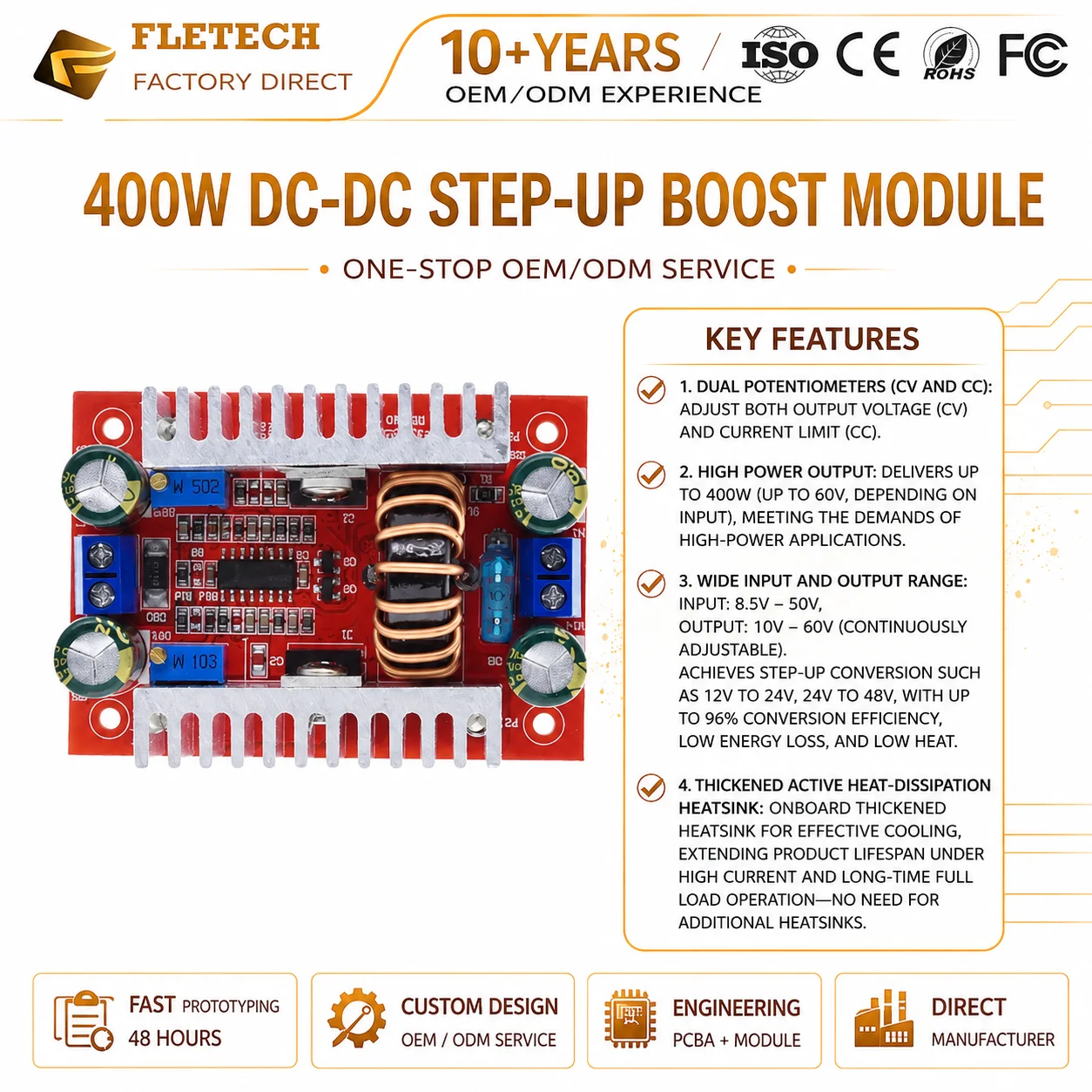 400W 15A DC Stepup Boost Module Constant Current Power Module 8.5-50V to 10-60V Transformer Voltage Booster LED Drive Module
400W 15A DC Stepup Boost Module Constant Current Power Module 8.5-50V to 10-60V Transformer Voltage Booster LED Drive Module