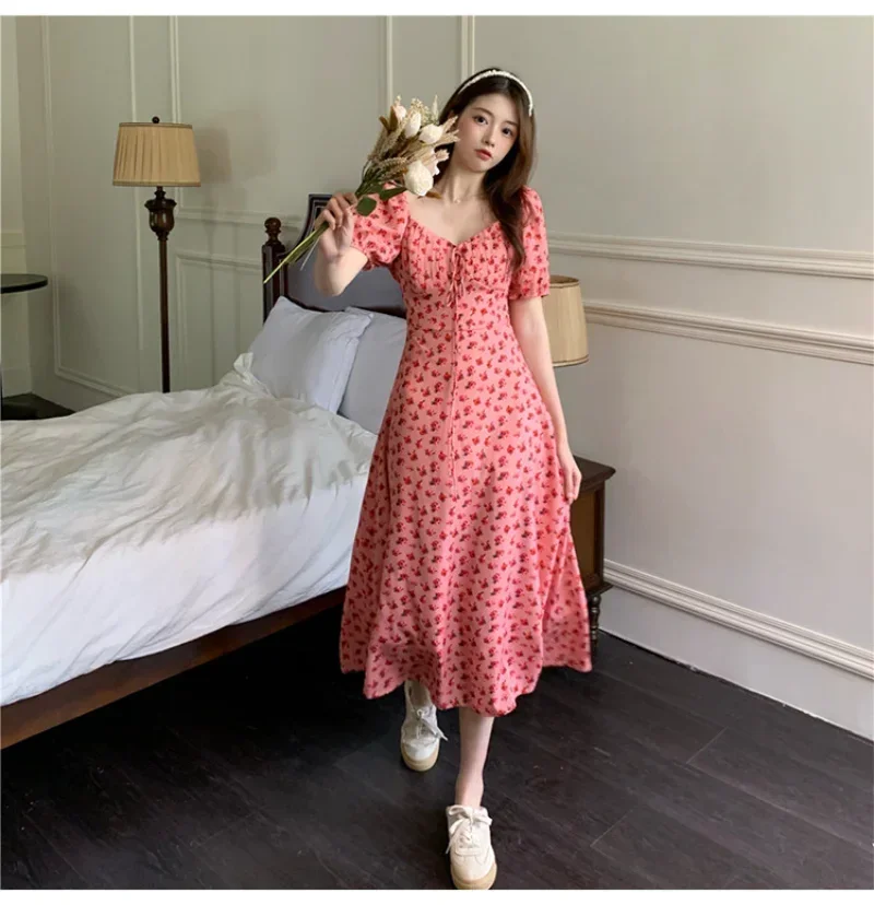 Summer New Korean Midi Dress Elegant Floral Print Dresses for Women Casual Clothes Vestidos Para Mujer Платье Женское Y2k
Summer New Korean Midi Dress Elegant Floral Print Dresses for Women Casual Clothes Vestidos Para Mujer Платье Женское Y2k