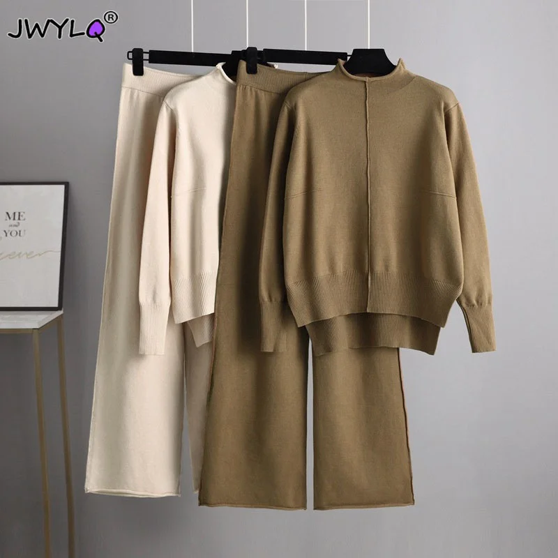 Winter Knitted Drape Wide Leg Two Piece Women Knit Sport Suits Women Elegant Suits Sweater Tracksuits Long Straight Pants Suits
Winter Knitted Drape Wide Leg Two Piece Women Knit Sport Suits Women Elegant Suits Sweater Tracksuits Long Straight Pants Suits