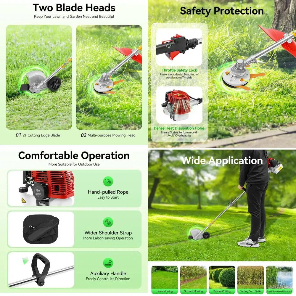 Gas Edger 43CC 2-Blade Air-Cooled String Trimmer with Handle and Shoulder Strap
Gas Edger 43CC 2-Blade Air-Cooled String Trimmer with Handle and Shoulder Strap