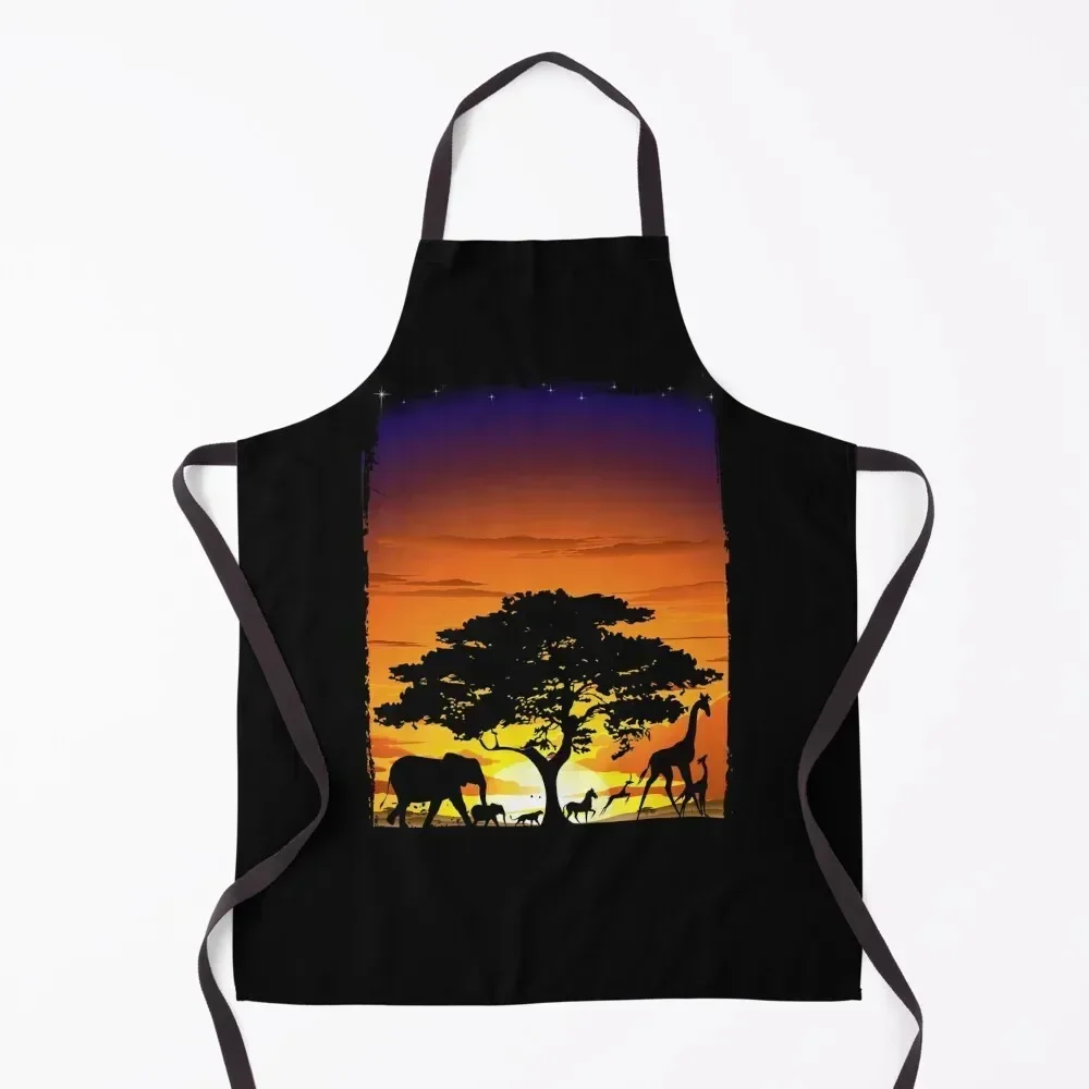 Wild Animals on African Savanna Sunset Apron waiter For Hairdresser Women's Kitchen Kitchen Kawaii Accessories Apron 
Wild Animals on African Savanna Sunset Apron waiter For Hairdresser Women's Kitchen Kitchen Kawaii Accessories Apron