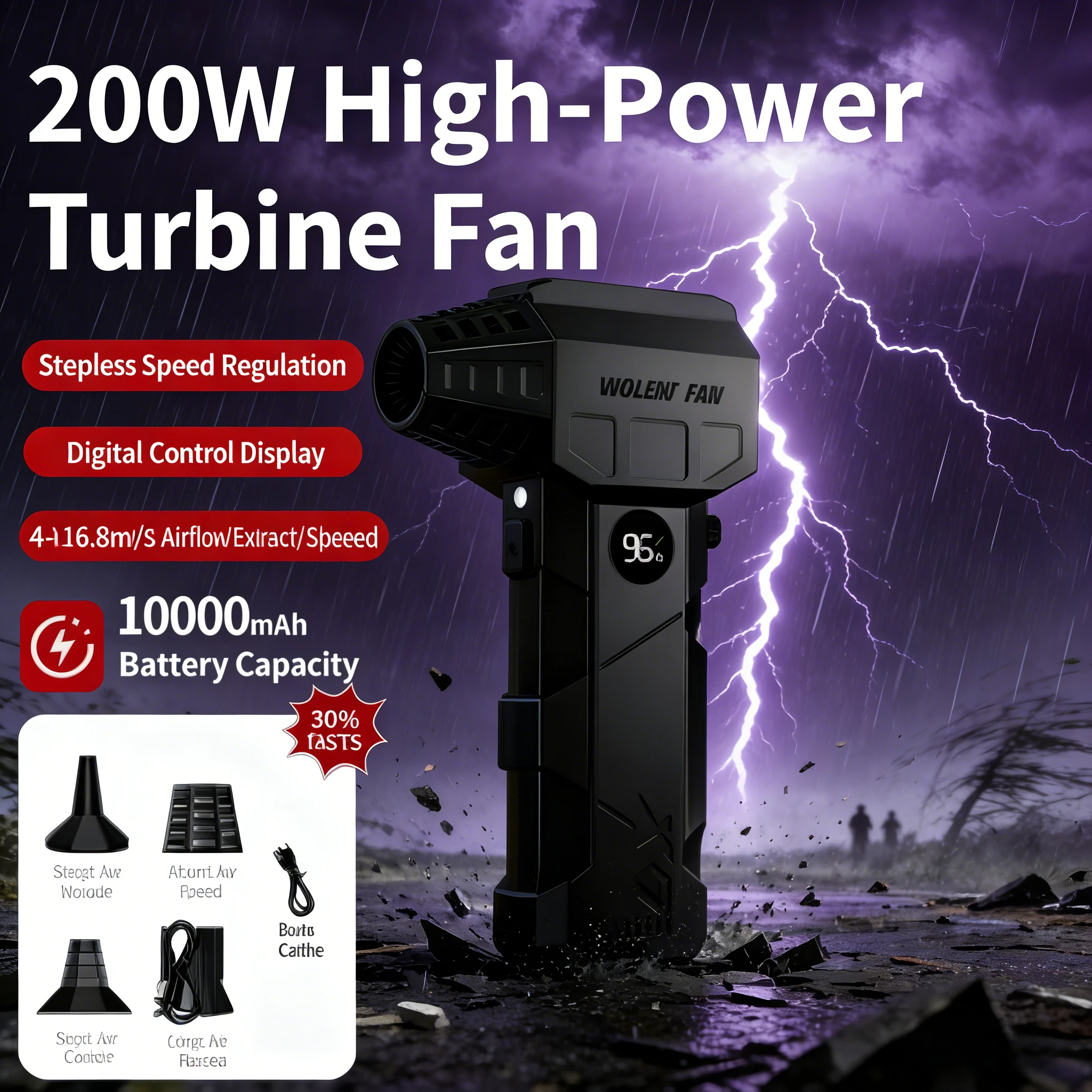 X5 240W Brushless Turbo Fan – 57m/s Typhoon Wind | 8000mAh Type-C Fan
X5 240W Brushless Turbo Fan – 57m/s Typhoon Wind | 8000mAh Type-C Fan