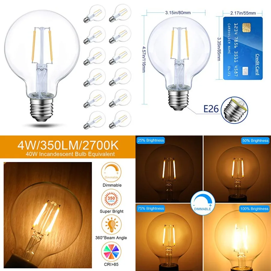 Energetic 4W Dimmable Globe LED Light Bulb, G25 Vintage Light Bulb, 40W Equivalent, 350Lumens, Soft White, E26 Base, ETL Listed
Energetic 4W Dimmable Globe LED Light Bulb, G25 Vintage Light Bulb, 40W Equivalent, 350Lumens, Soft White, E26 Base, ETL Listed